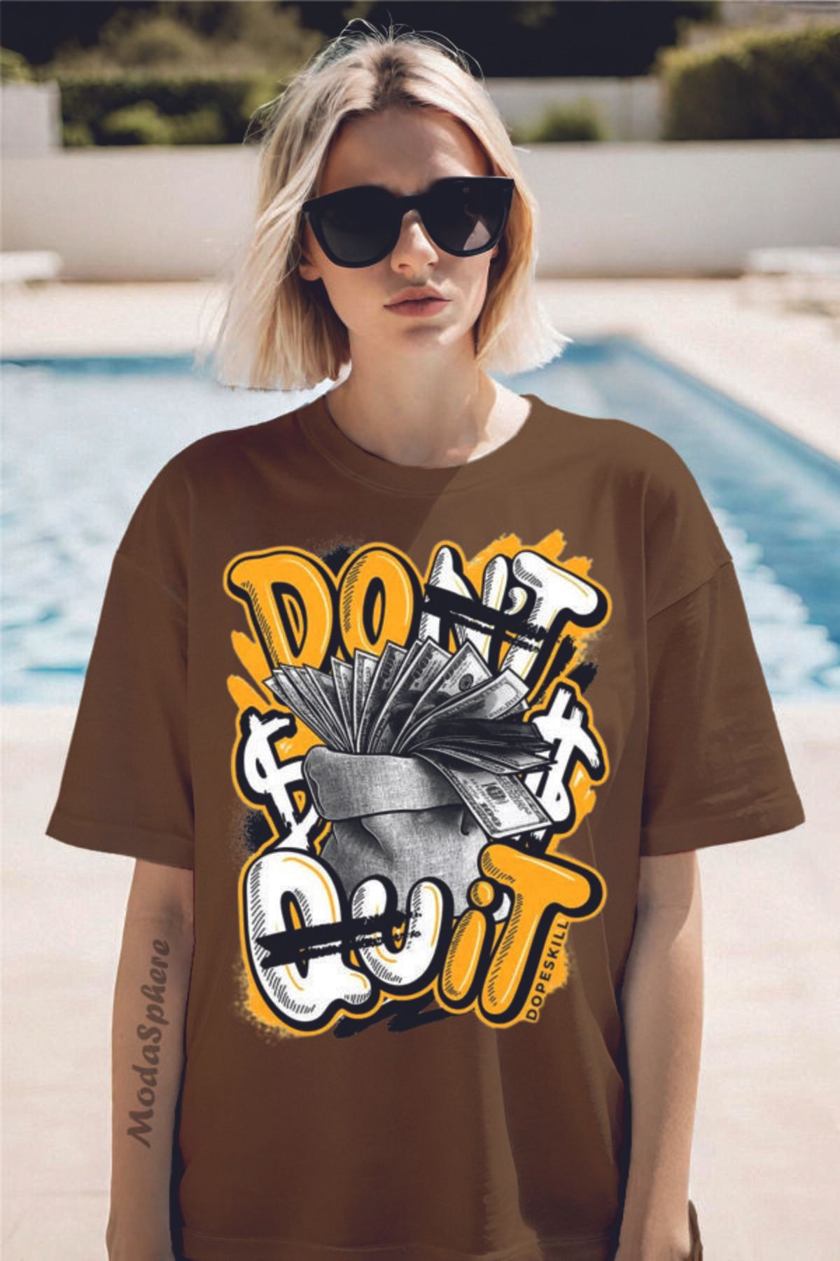 ModaSphere DON'T QUIT Baskılı Unisex Oversize Tişört
