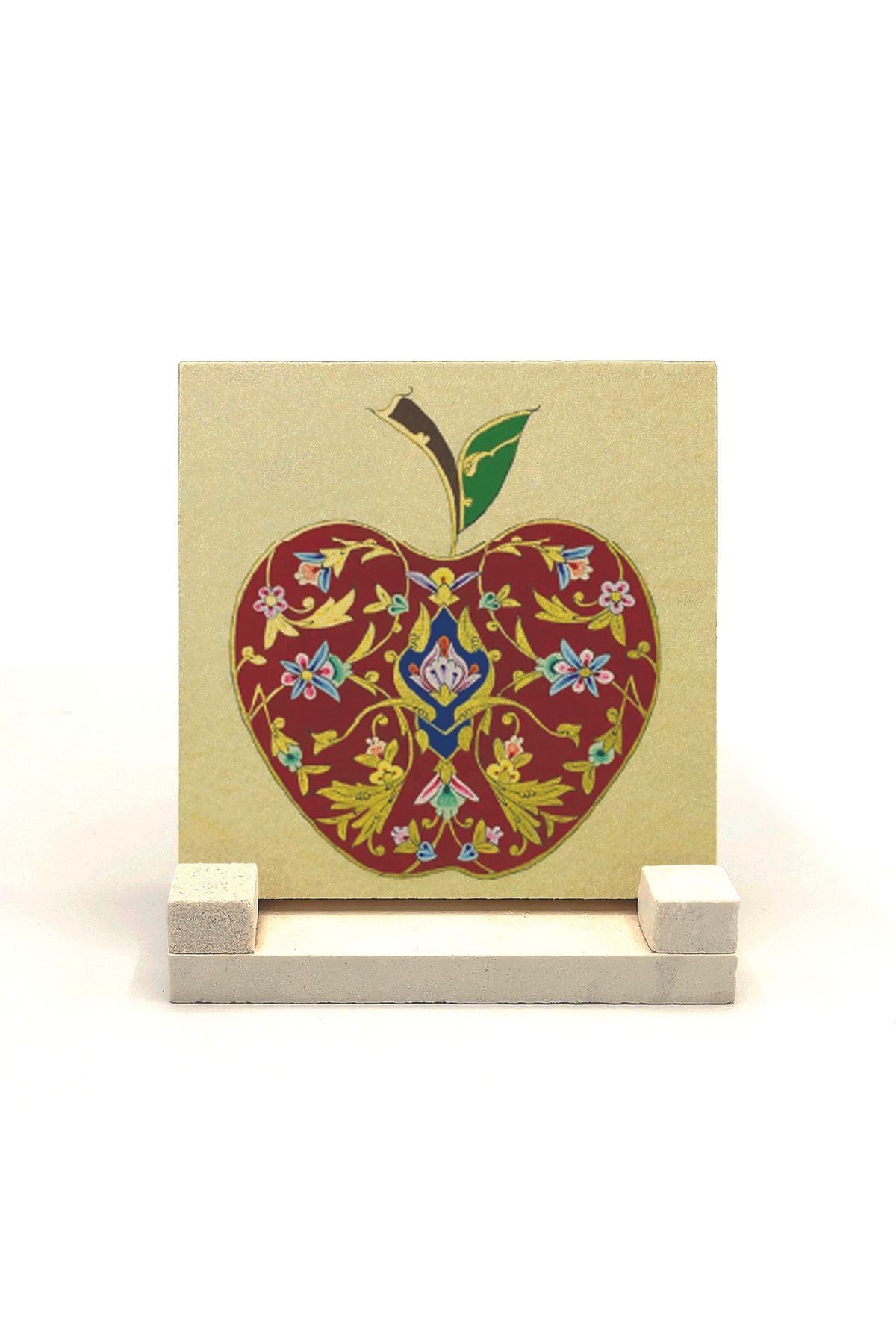 Souvenest Elma Deseni Baskılı Doğaltaş Masaüstlük (10x10 KD-6)