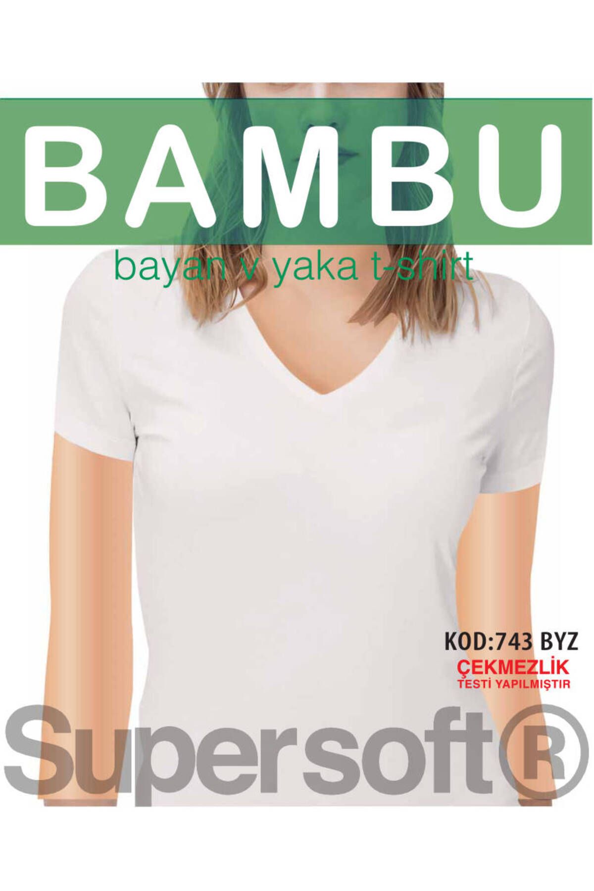 Star KADIN BEYAZ ORGANİK BAMBU KISAKOL V YAKA T-SHİRT