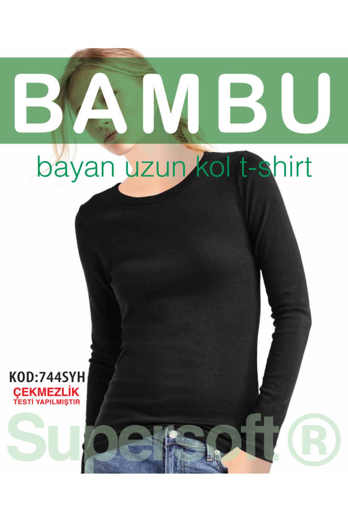 Star KADIN SİYAH ORGANİK BAMBU UZUNKOL T-SHİRT
