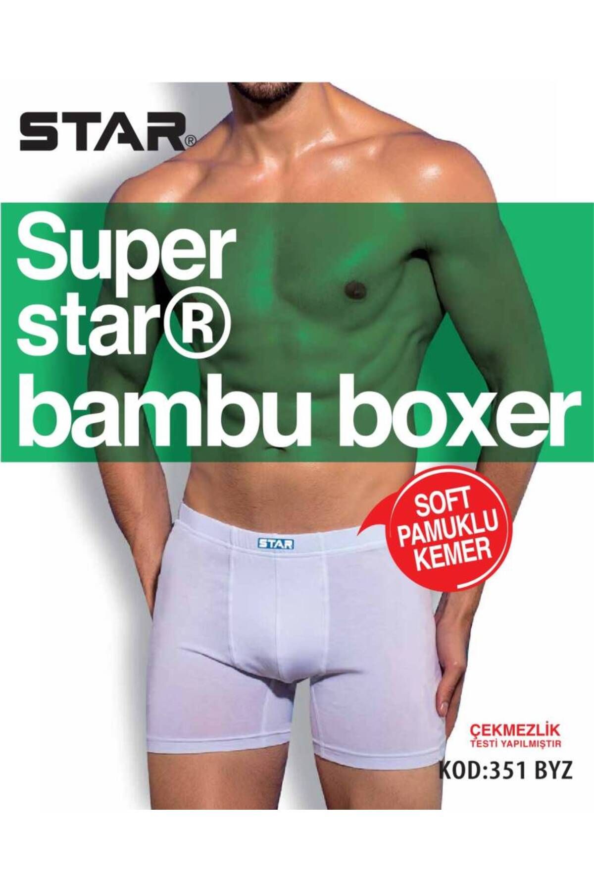 Star 3 LÜ ERKEK ORGANİK BAMBU PAMUKLU KEMER BOXER