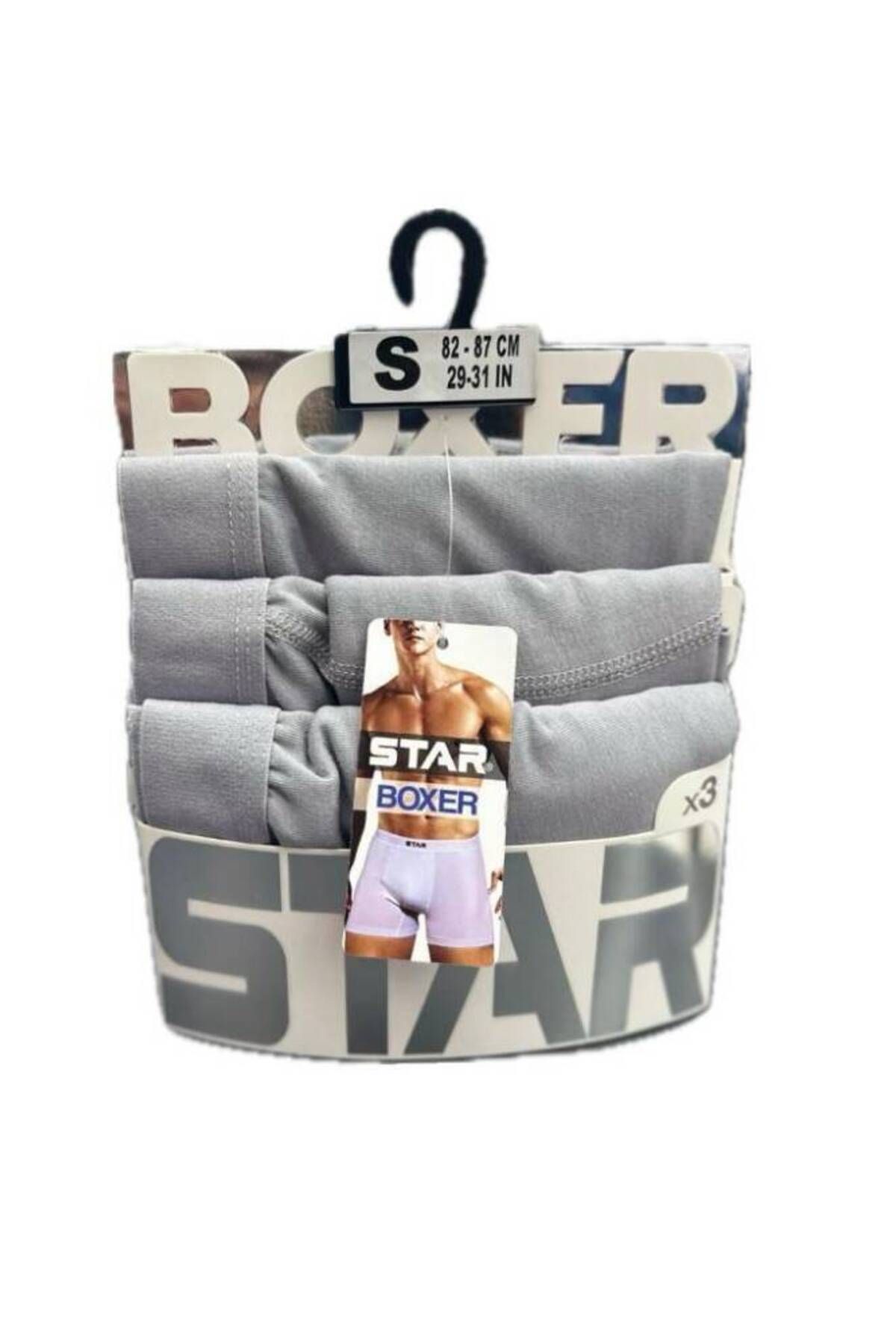 Star 3LÜ GRİ ERKEK BELİ KEMERLİ LYCRALI BOXER