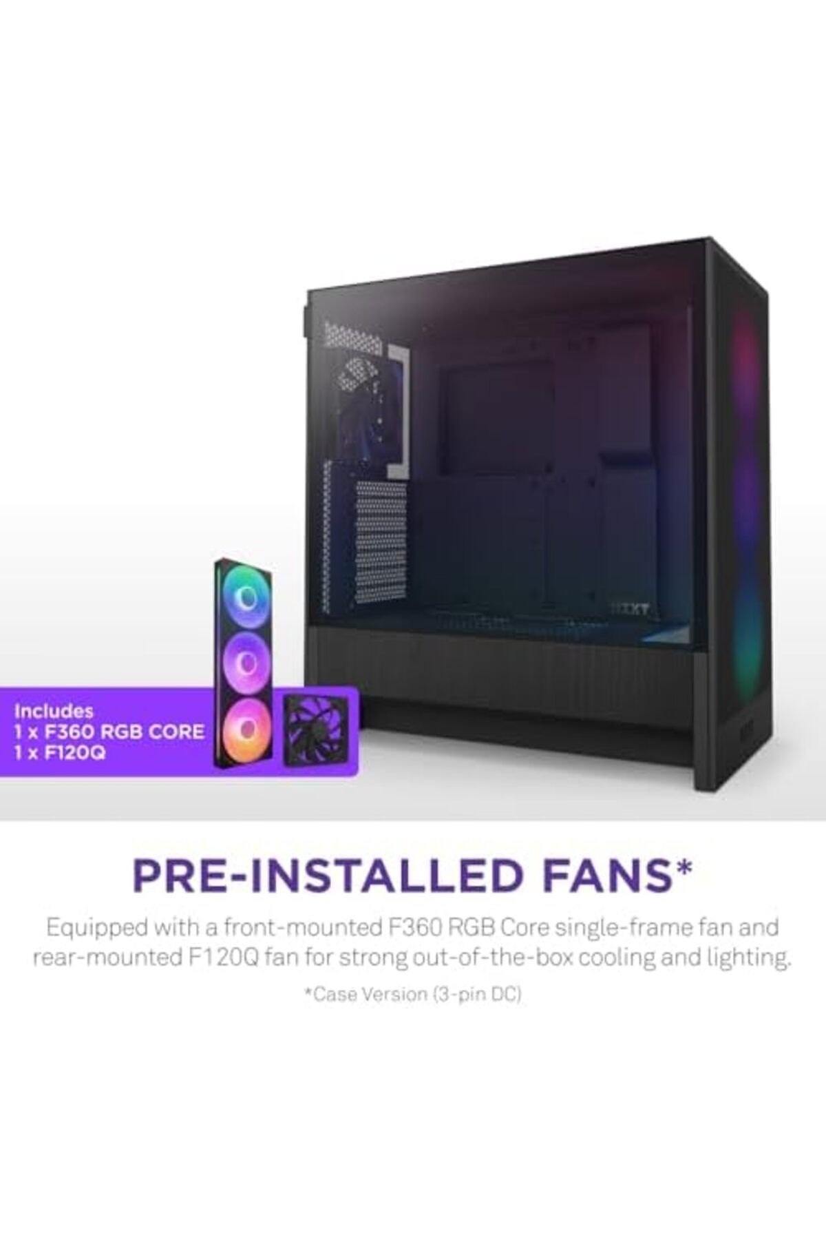 Nzxt-H5 Flow RGB 2024 Compact ATX Mid-Tower Gaming Case - High Airflow - F360 RGB Core CV Included - 7