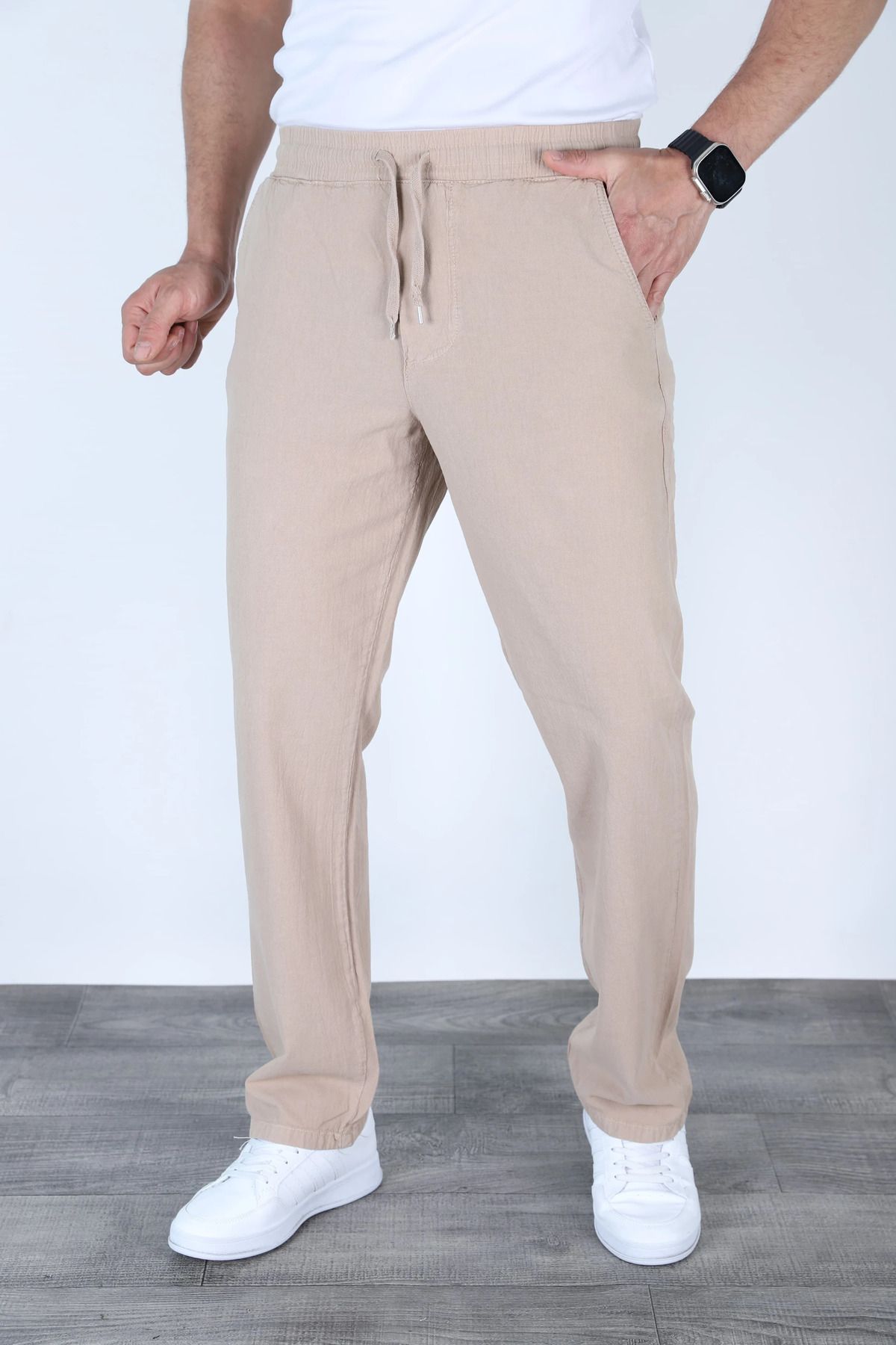 MYRAB DENİM Baggy Keten Pantolon Jogger Bej