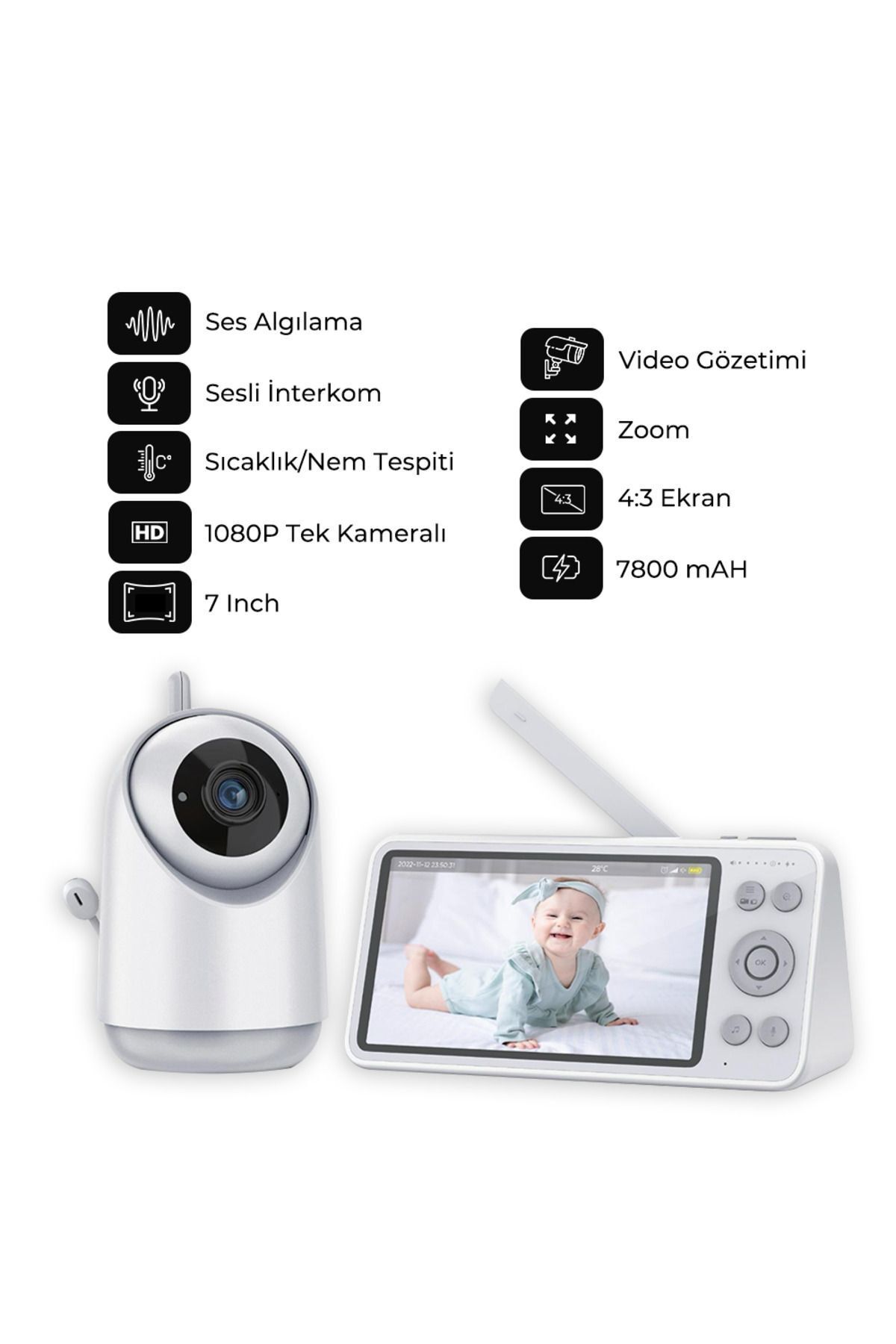 Brawi Şarjlı Gece Görüşlü Bebek izleme Kamerası ve Monitörü