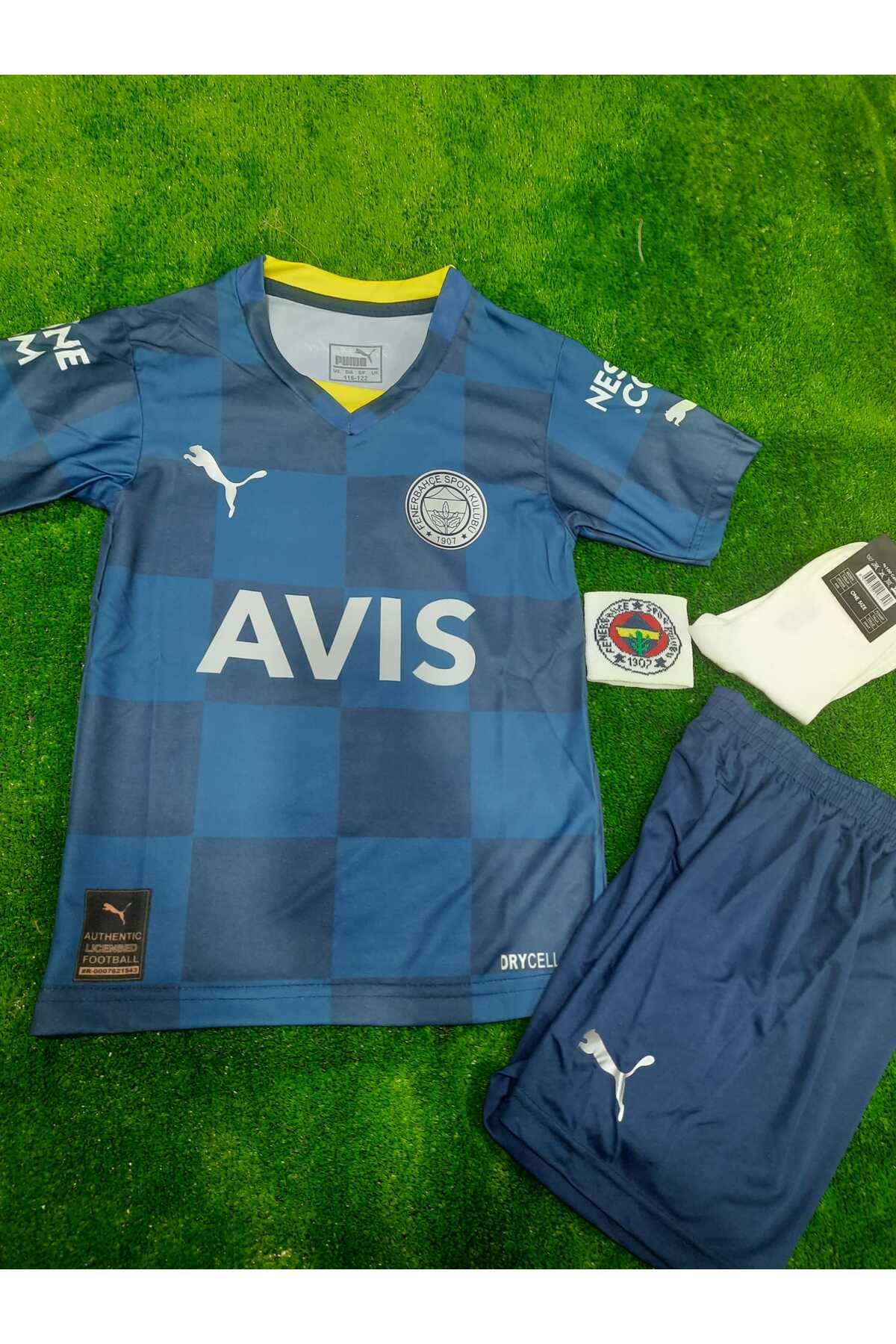 Nevruz 4'lü Set Arkası Boş fênêr'bahçe. Lacivert Renk Isimsiz Çocuk Futbol Forma Şort Çorap Bileklik Seti