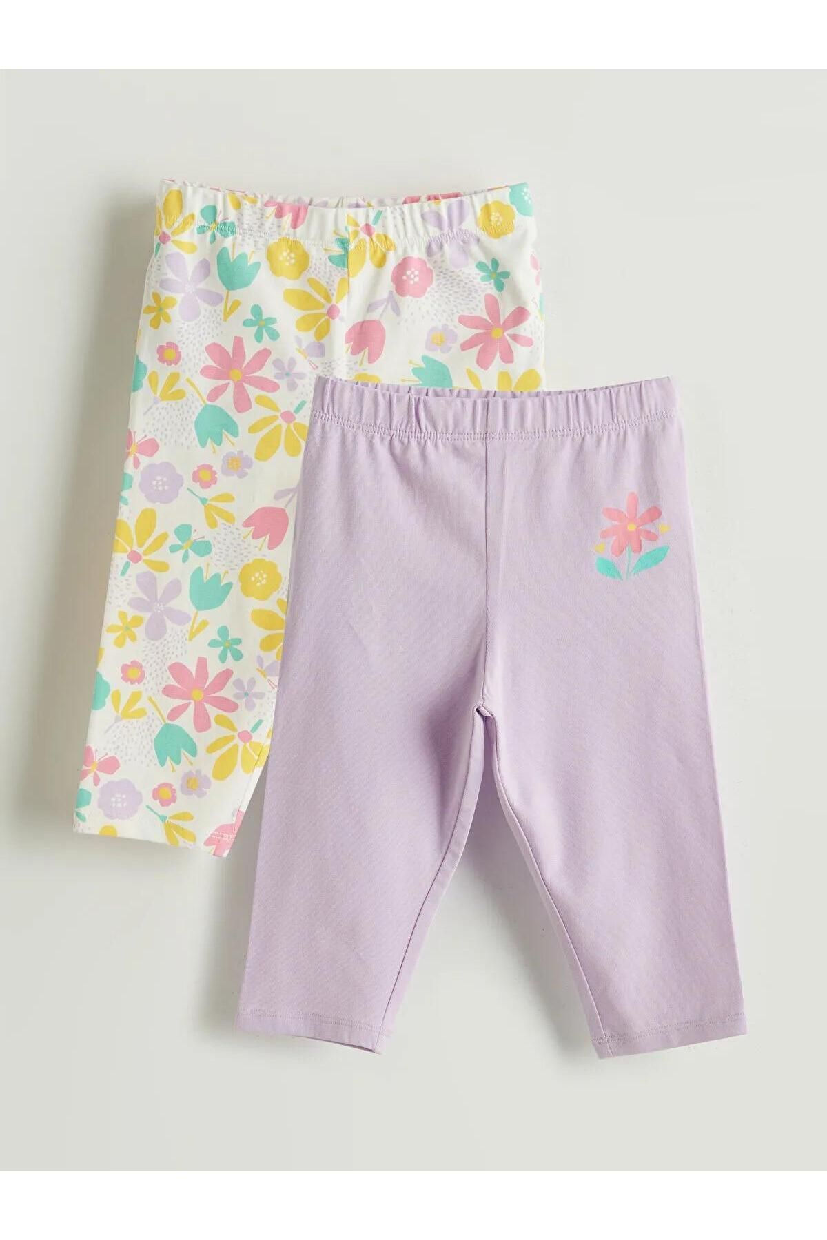 LC Waikiki LCW Kids Beli Lastikli Çiçekli Kız Çocuk Tayt 2'li (S5)