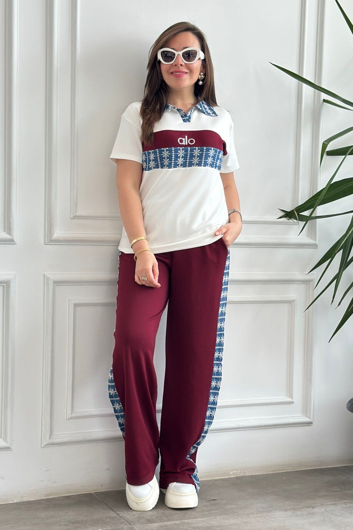 Yağmur Butik Polo Yaka Önü Taş Detaylı Kısa Kollu Takım