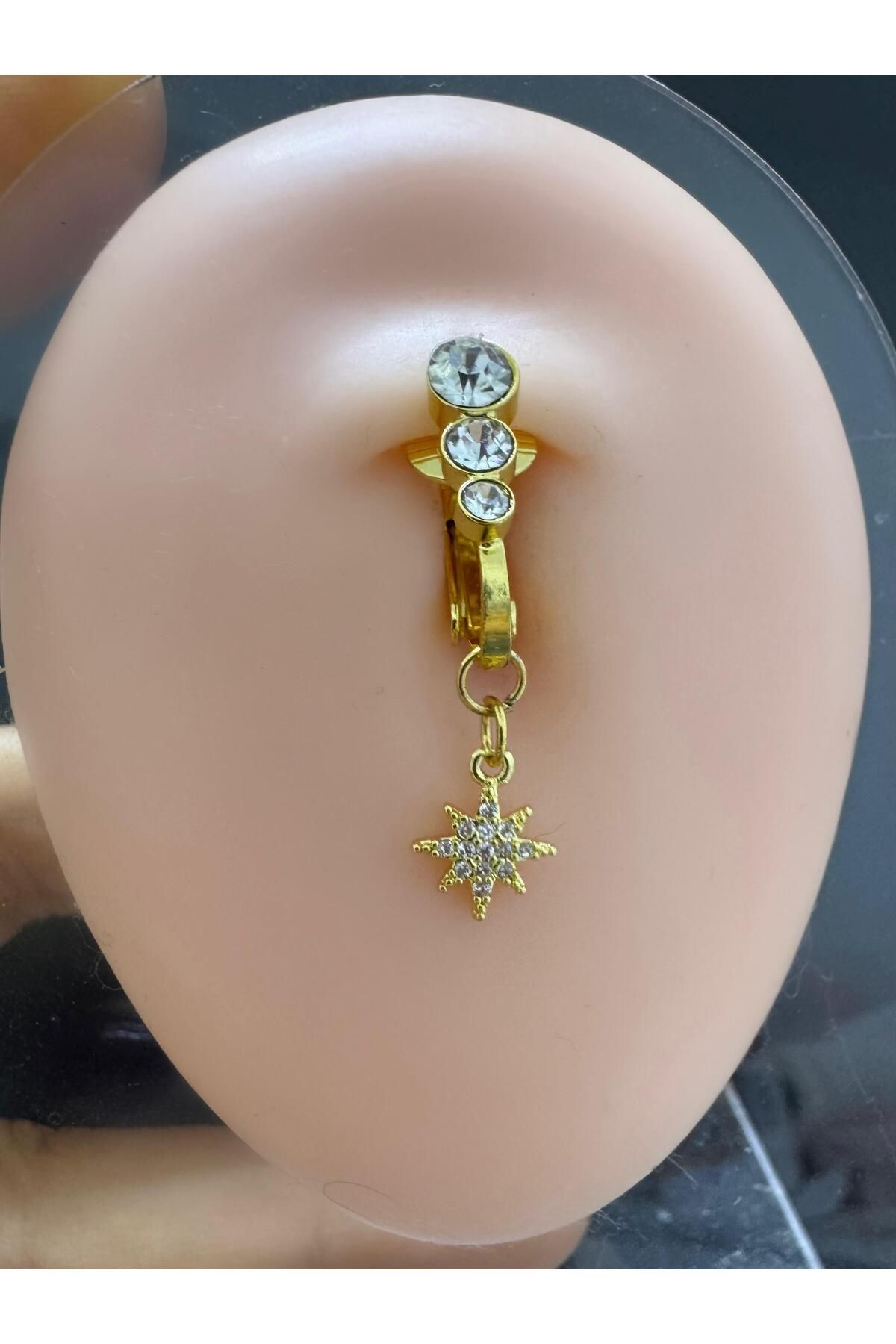 Arescollection deliksiz ( delik gerektirmeyen ) klipsli sıkıştırmalı zirkon taşlı kutup yıldızı göbek piercingi