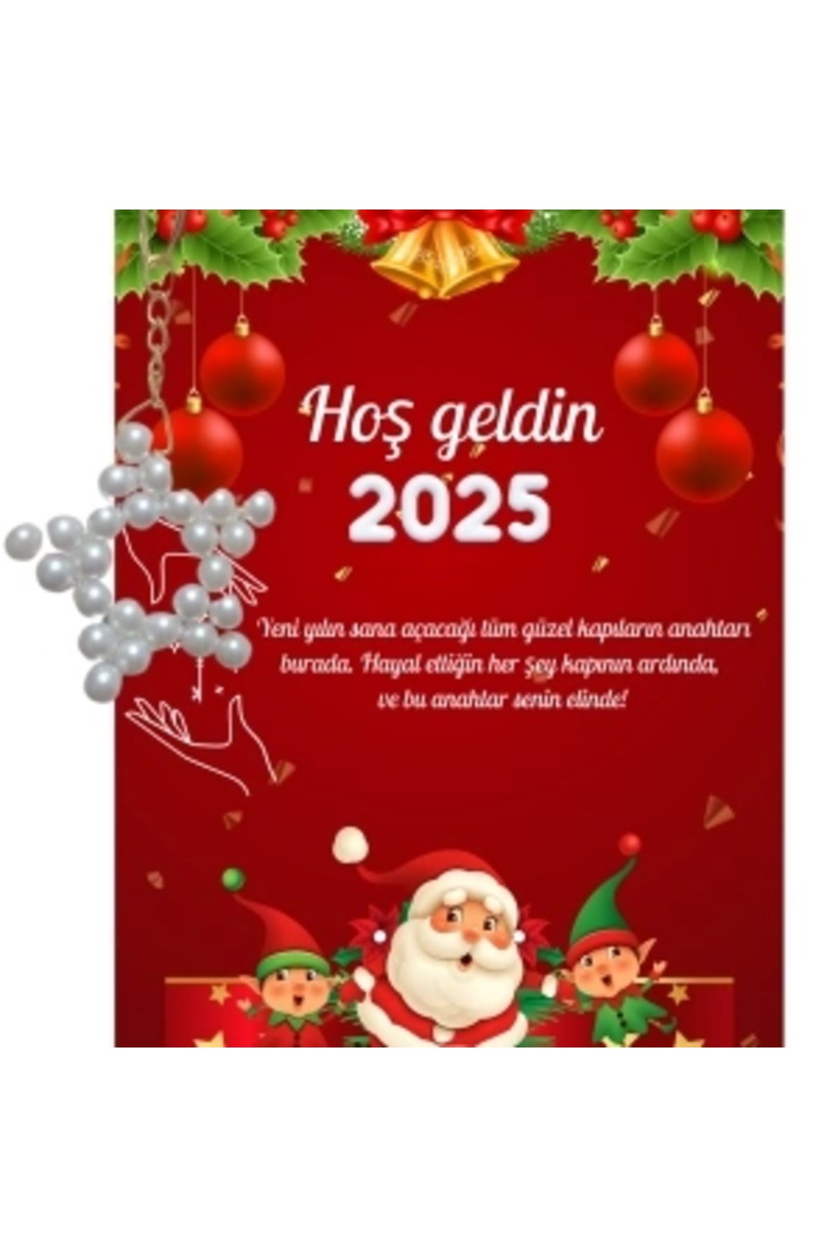 STOREMAX Yeni Yıl Noel Baba Kart Üzerinde Anahtarlık (Kişiye Özel Yazı Yazdırılabilir) Yıldız Model