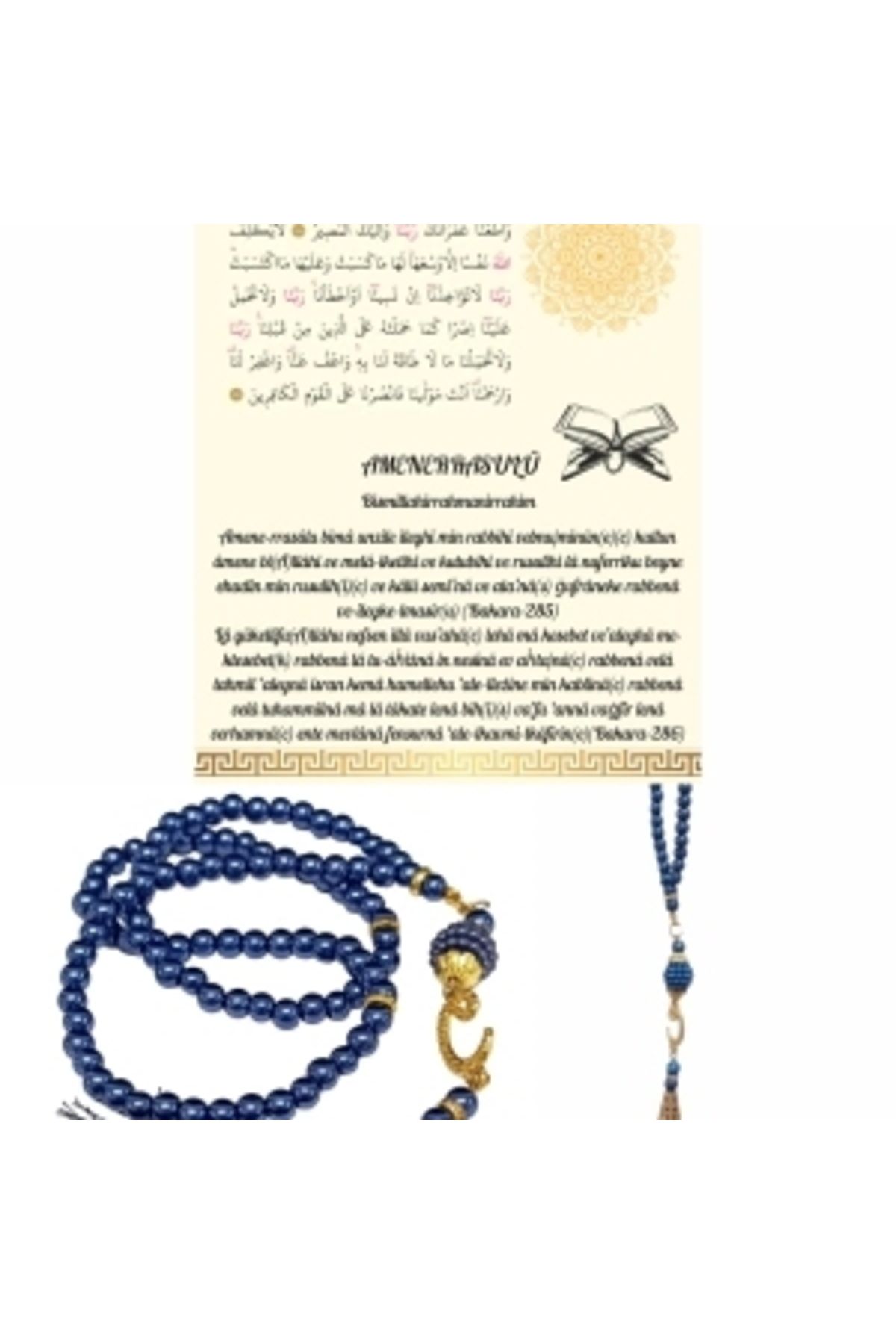 STOREMAX Namaz Tesbihi Vavlı 99'lu Cam İncili Amenerrasulü Dua Kartı ile Lacivert Renk Hediyelik