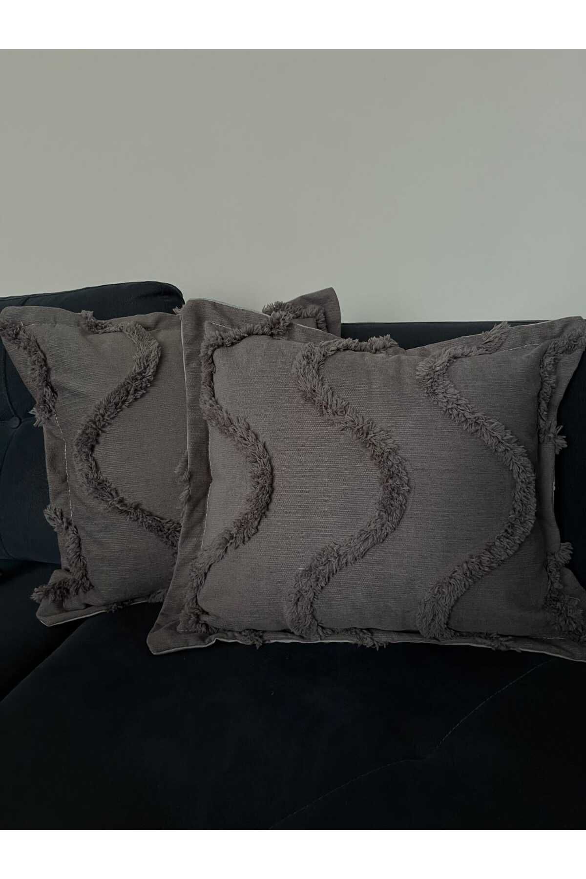 ZESA HOME Desenli Ve Püskül Detaylı 2 Adet Dekoratif Kırlent Kılıfı