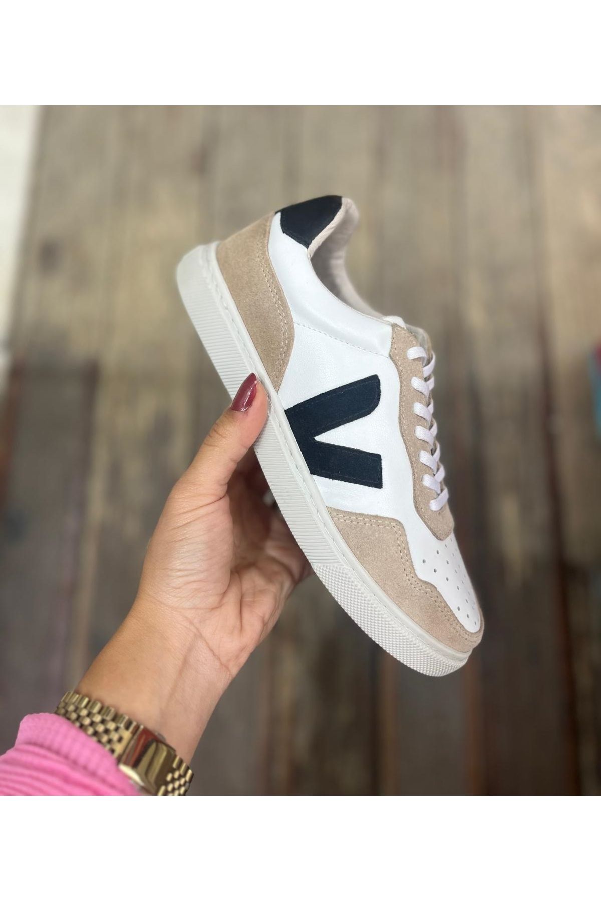 Afilli Rachel 44 Kadın Beyaz Kum Hakiki Deri İnce Düz Taban Günlük Casual Sneaker Yürüyüş Spor Ayakkabı