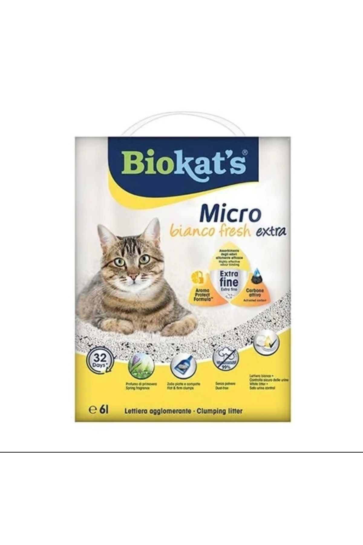 YNT İthalat Biokats Micro Fresh Extra Bahar Kokulu Aktif Karbonlu Topaklanan Doğal Kedi Kumu 6 Lt