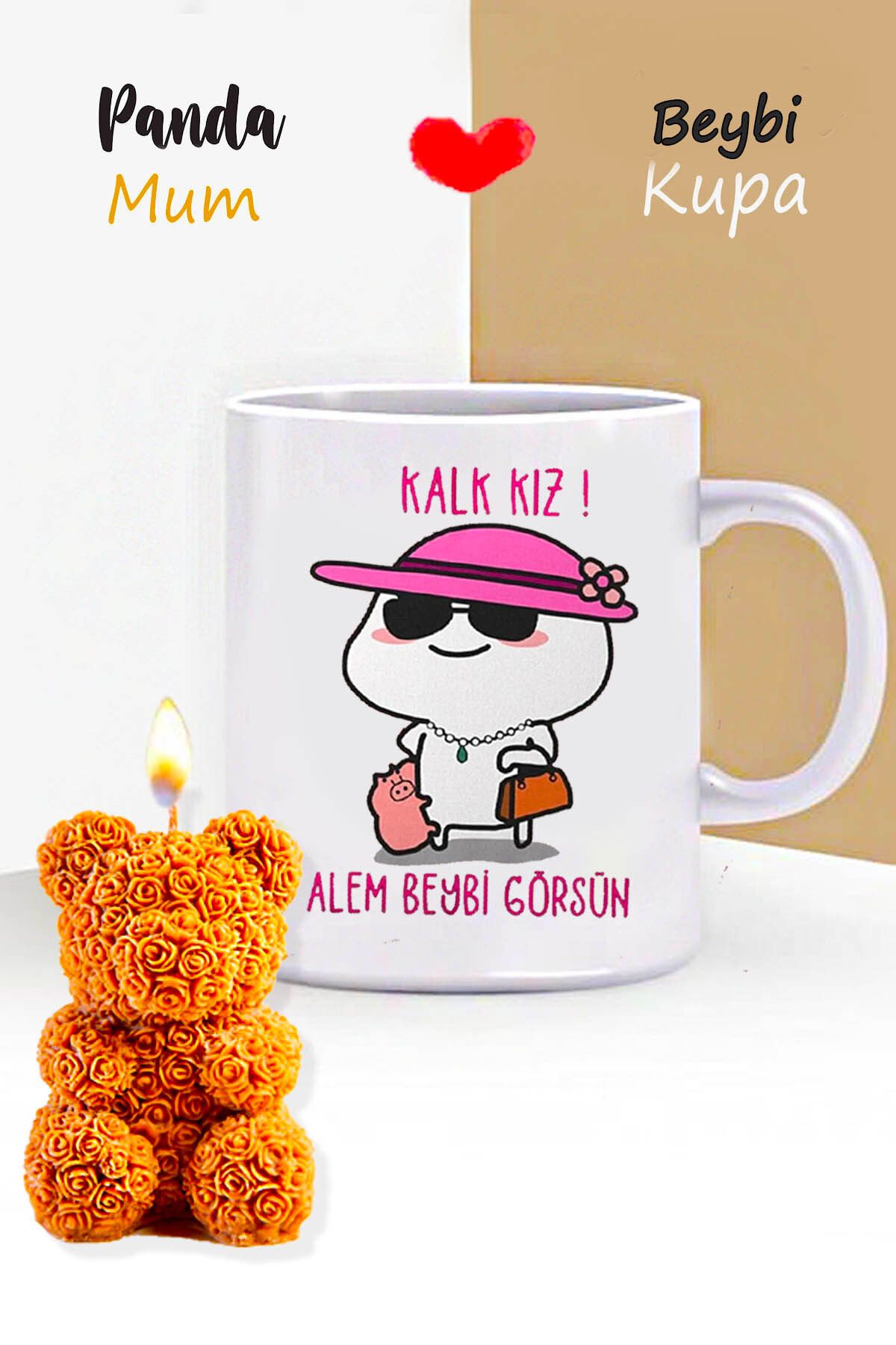 RETROGO Kalk Kız Alem Görsün Kupa & & Gül Desenli Ayıcık Mum Hediye Seti