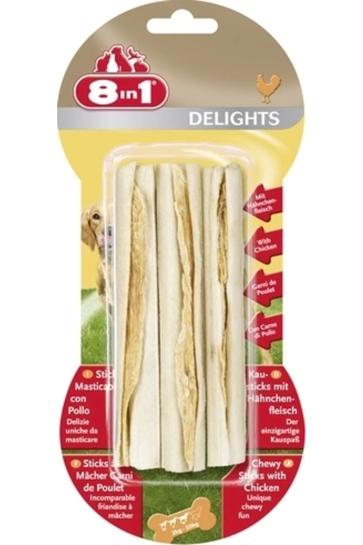 YNT İthalat 8 In 1 Delights Sticks Tavuklu Köpek Kemik Ödülü 3 Adet 75 Gr