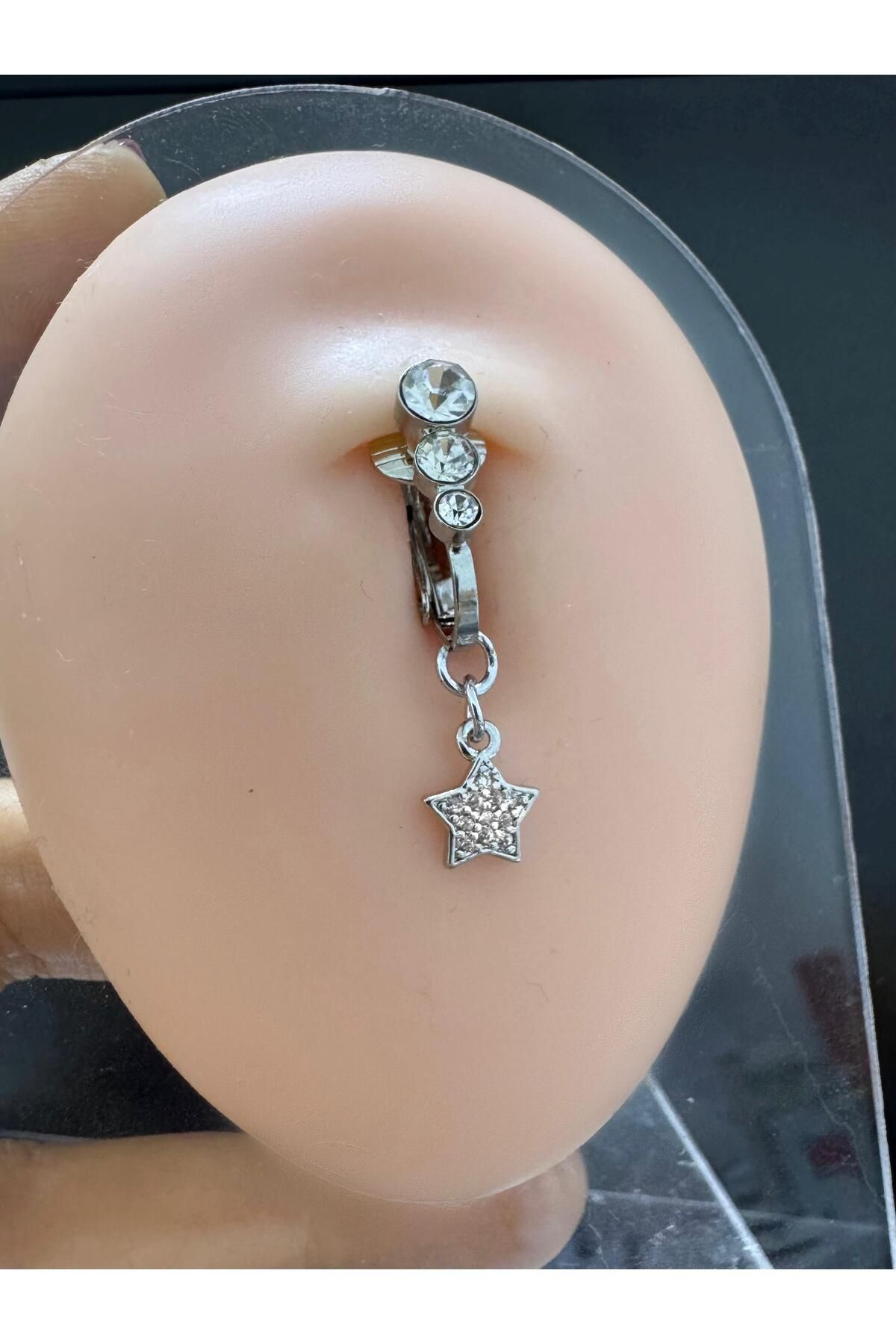 Arescollection deliksiz ( delik gerektirmeyen ) klipsli sıkıştırmalı zirkon taşlı mini yıldız göbek piercingi