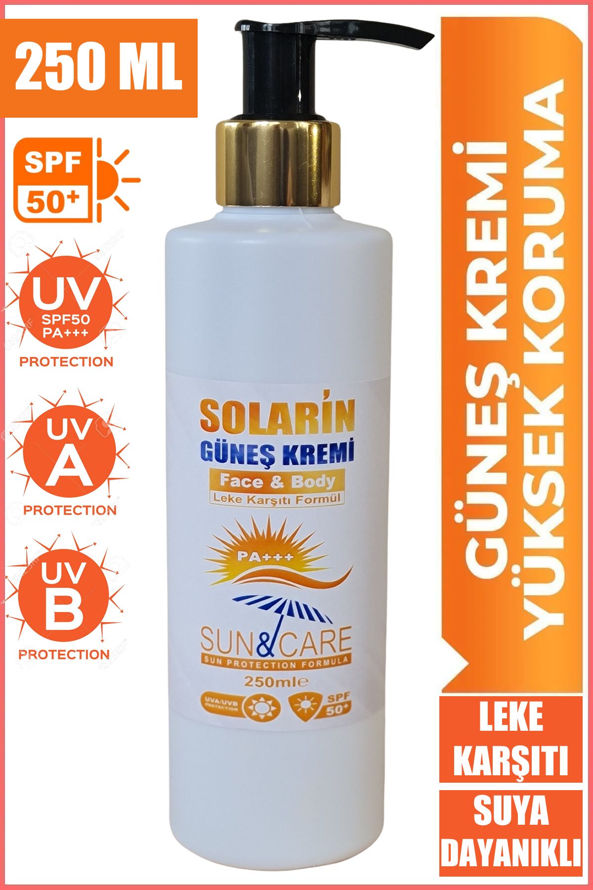 SOLARIN Güneş Kremi SPF50 Tüm Cilt Tiplerine Uygun Yüksek Koruma 250ML