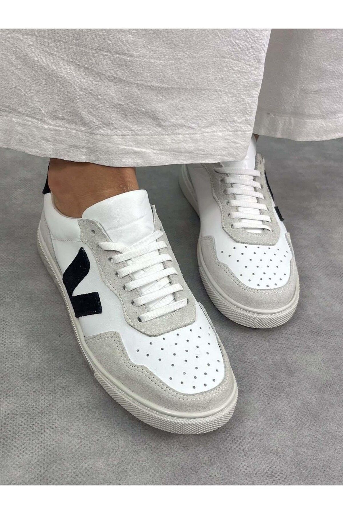 Afilli Rachel 44 Kadın Beyaz Hakiki Deri İnce Düz Taban Günlük Casual Sneaker Yürüyüş Spor Ayakkabı