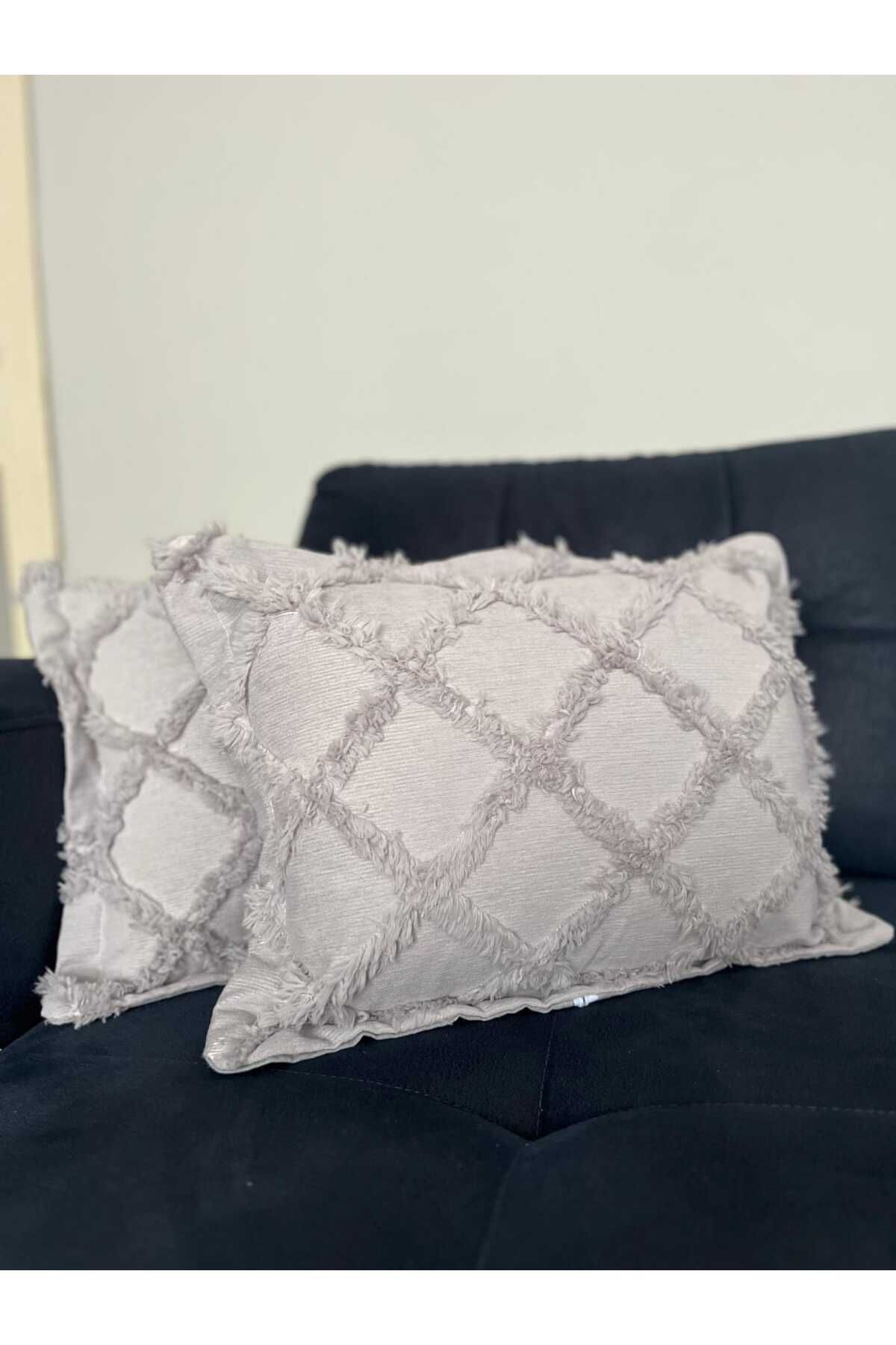 ZESA HOME Desenli Ve Püskül Detaylı 2 Adet Dekoratif Kırlent Kılıfı