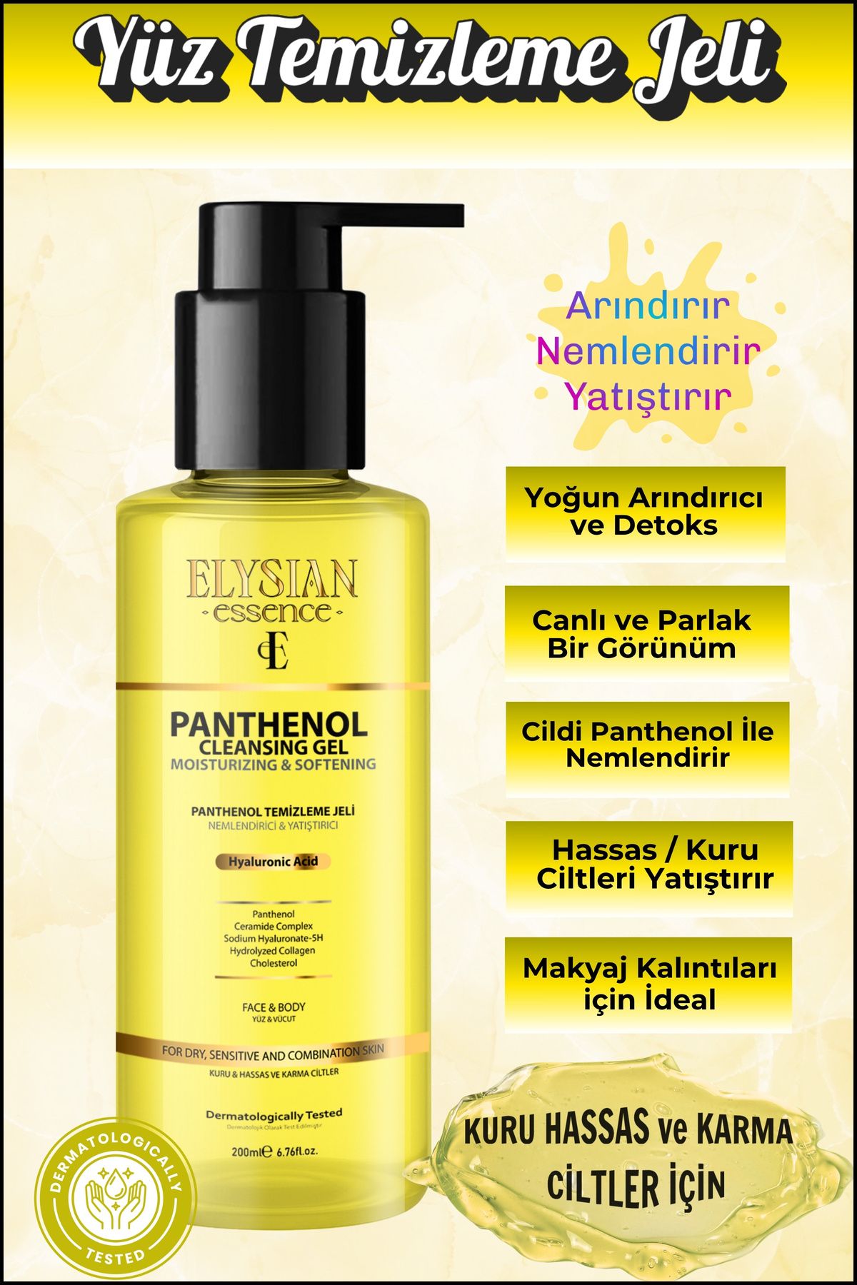 Elysian Essence Nemlendirici ve Yatıştırıcı Panthenol Yüz Temizleme Jeli - Kolajen & Hyaluronic Acid İlaveli 200 ml