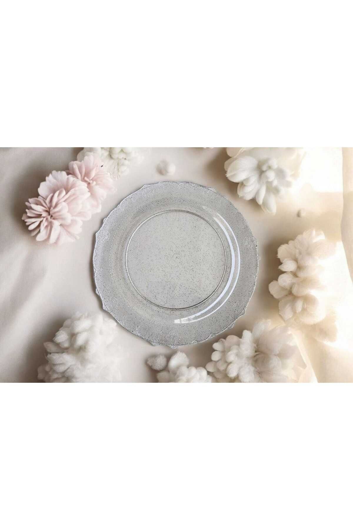 Evinizin Yardımcısı Mika Tabak& Parti Tabak&parti Mika Tabak & Şeffaf Gold Simli19 cm 6 adet