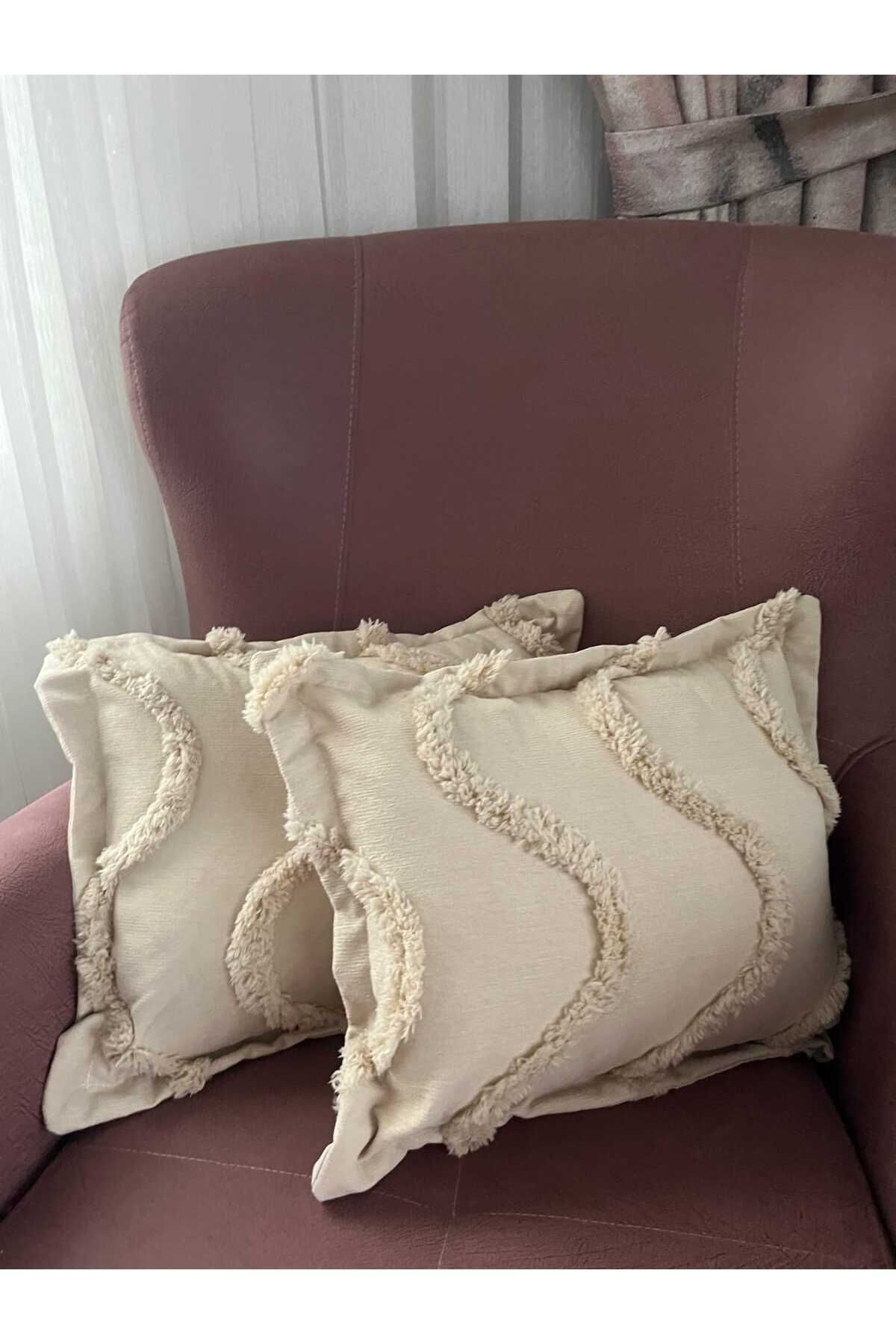 ZESA HOME Desenli Ve Püskül Detaylı 2 Adet Dekoratif Kırlent Kılıfı
