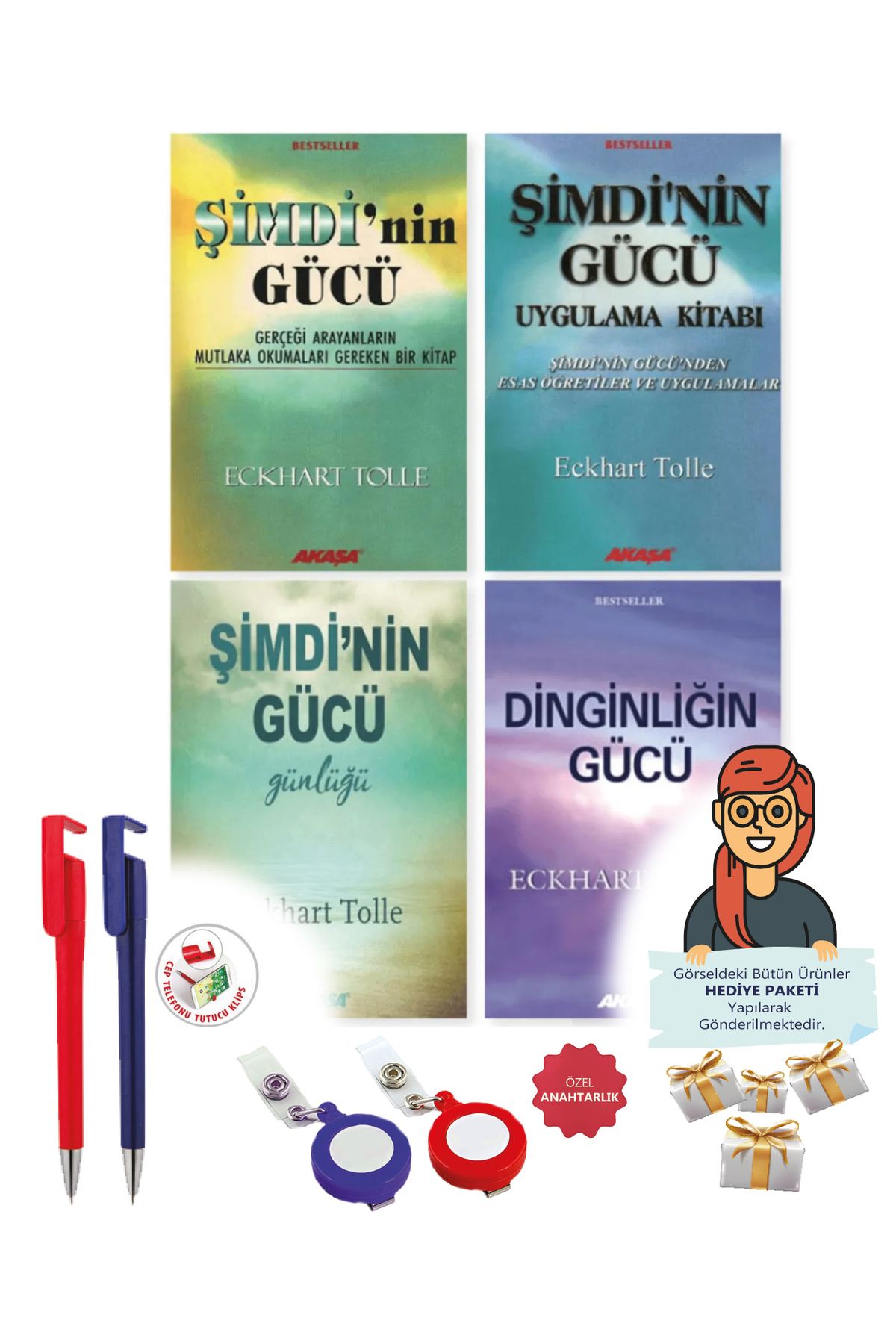 Akaşa Yayınları Maje Hediye+Eckhart Tolle 4 Kitap Set+Maje Hediye(Şimdi’nin-Günlüğü--Dinginliğin Gücü)