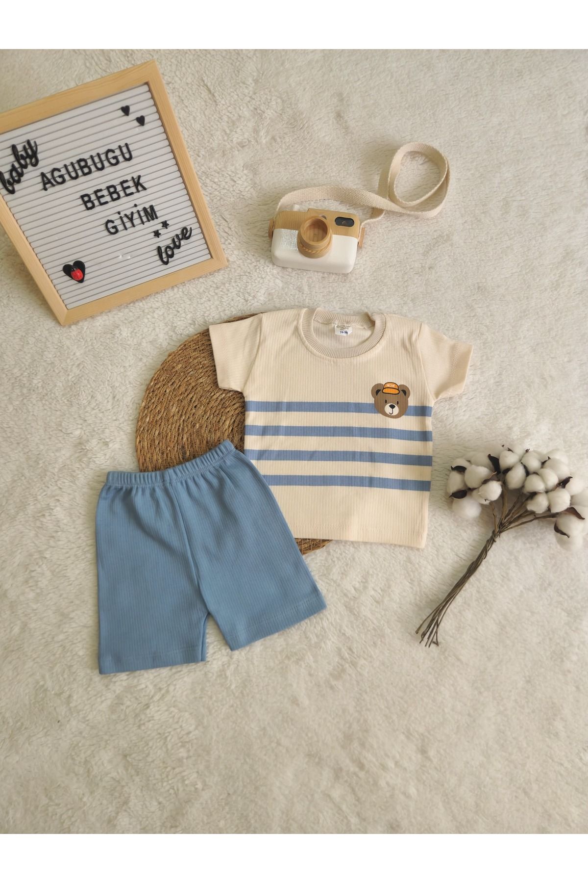Minibilx Baby MAVİ ÇİZGİLİ ŞORTLU TAKIM