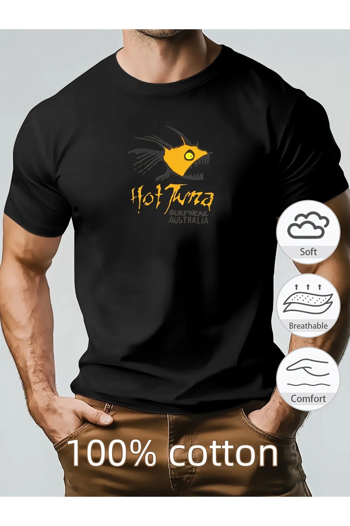 LUNAVISTA Hot Tuna Baskılı Bisiklet Yaka Kısa Kol T-shirt