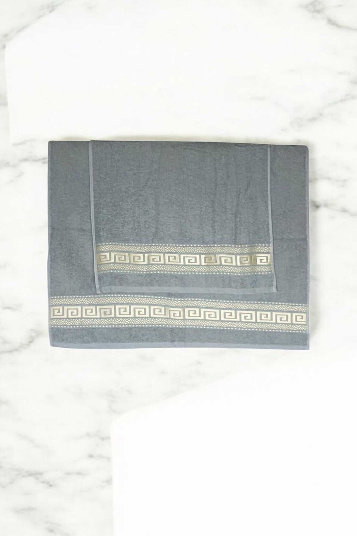merland benvecocuk 2 Parça Elysium Premium Banyo Havlu Seti %100 Pamuk 70x140 Cm Gri