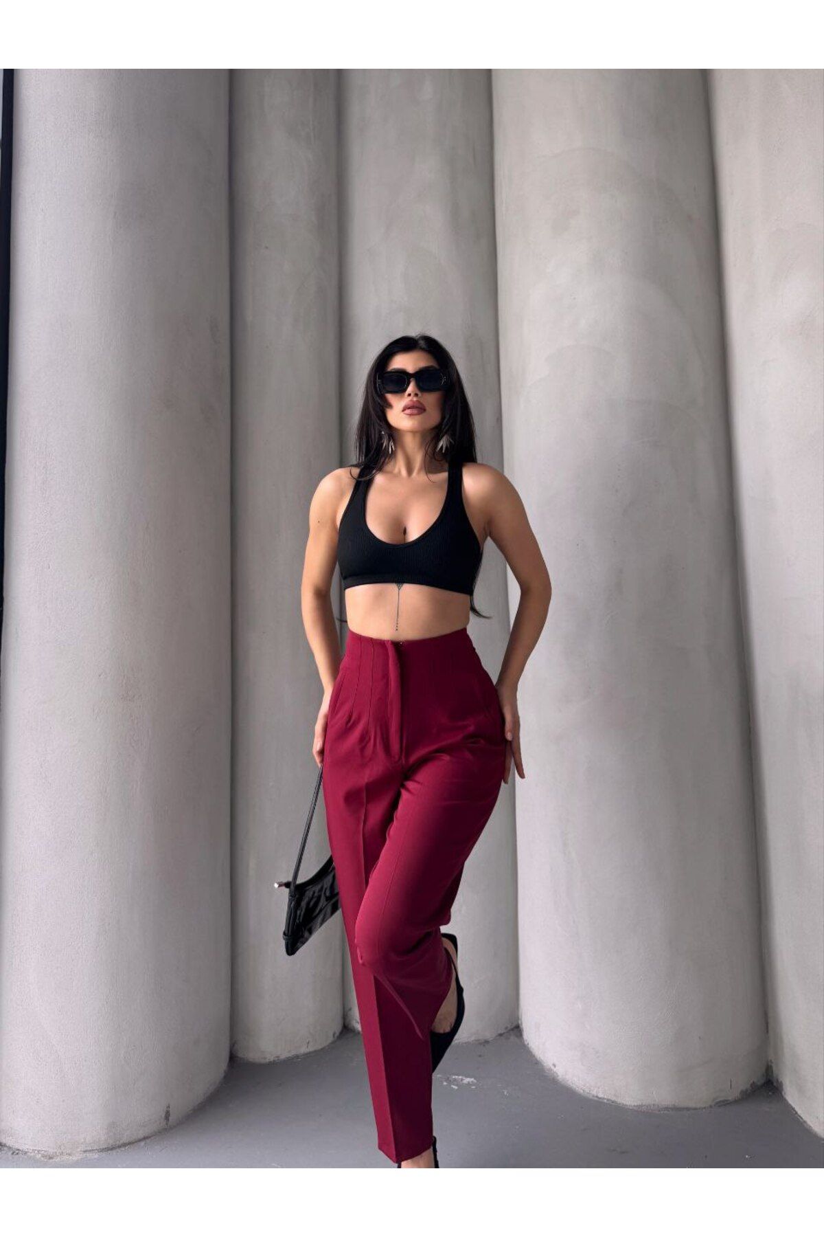 Umay TREND KADIN YÜKSEK BEL PENSLİ HAVUÇ KESİM KUMAŞ PANTALON