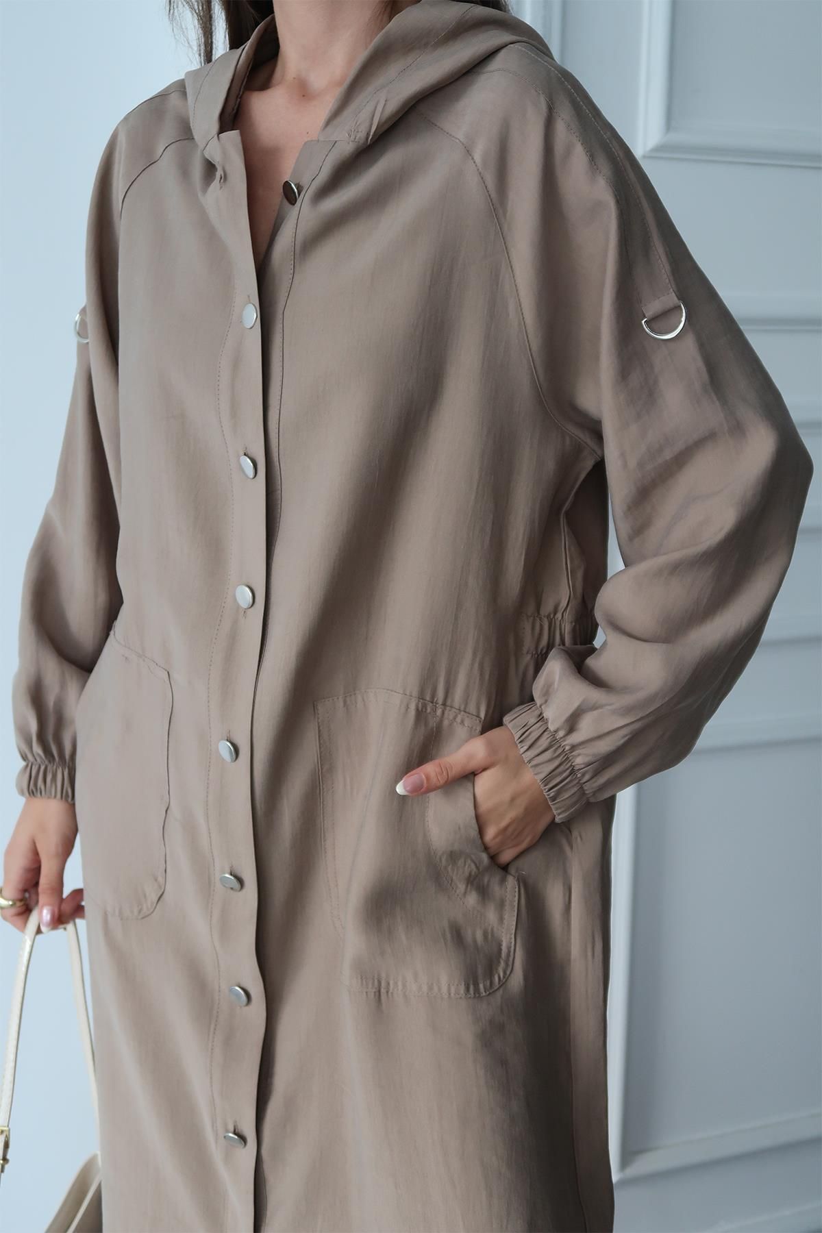 Olcay-Unlined Modal Cap with Hooded Drawstring Detail Kamel 6711-Y 7
