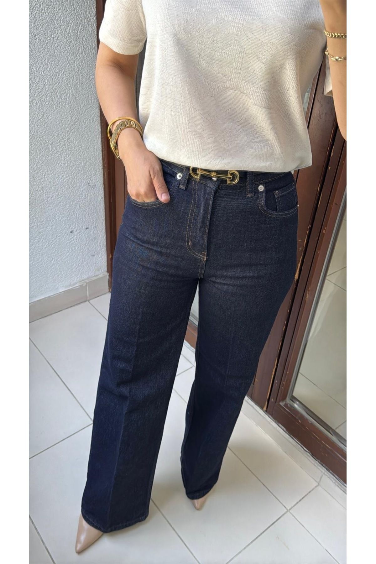 Marka Butikmayamoda Lacivert Yuksek Bel Denim Pantolon