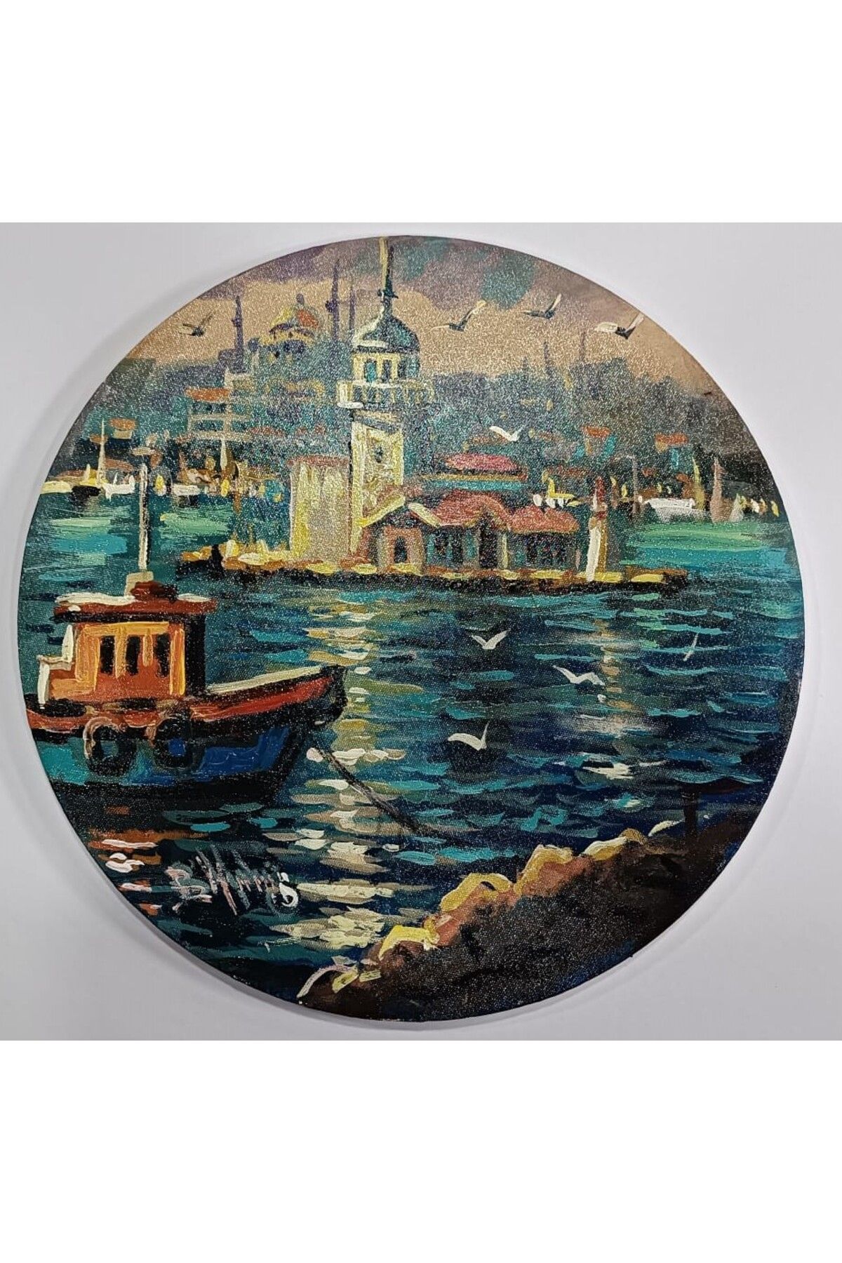 Yıldırım Kırtasiye 45cm resimli tablo yuvarlak kız kulesi manzaralı