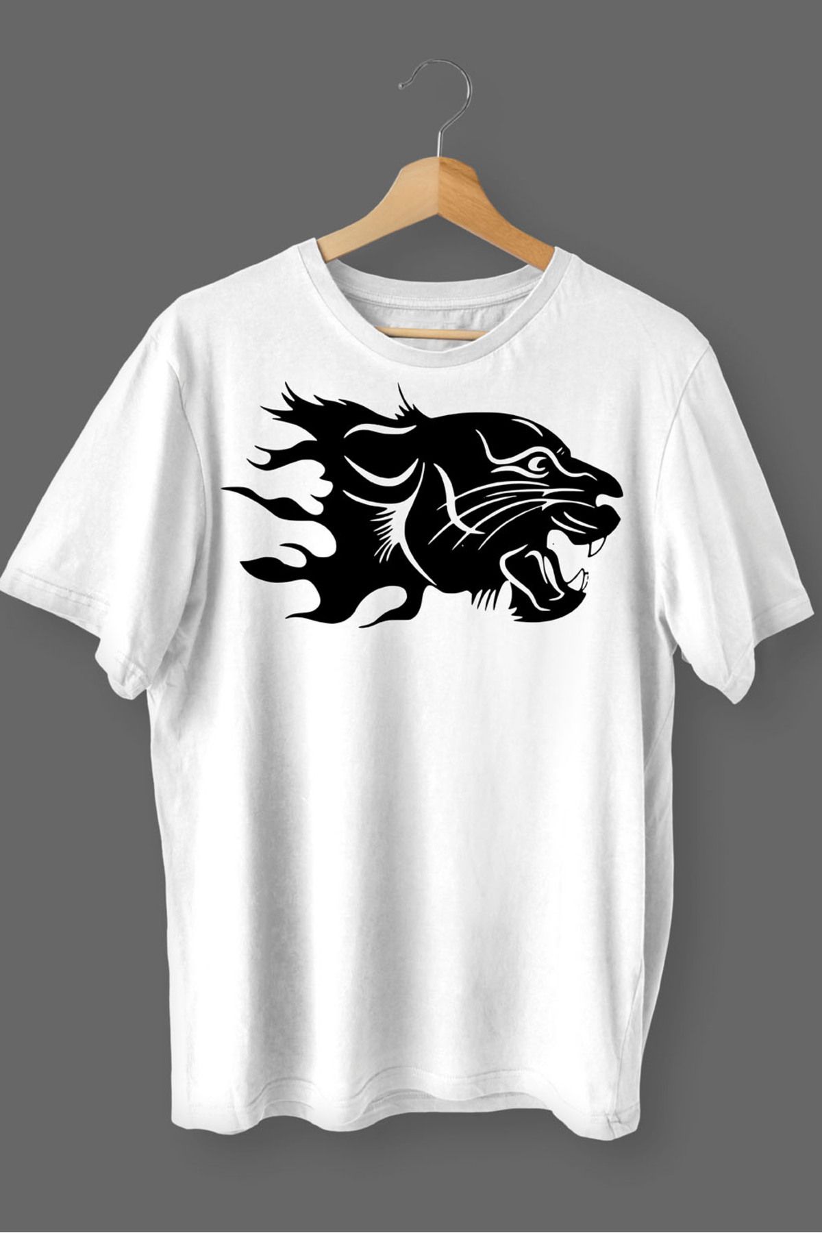 MLH STORE Kaplan Baskılı Pamuklu Likralı T-shirt (Siyah Desenli Beyaz) XL Beden