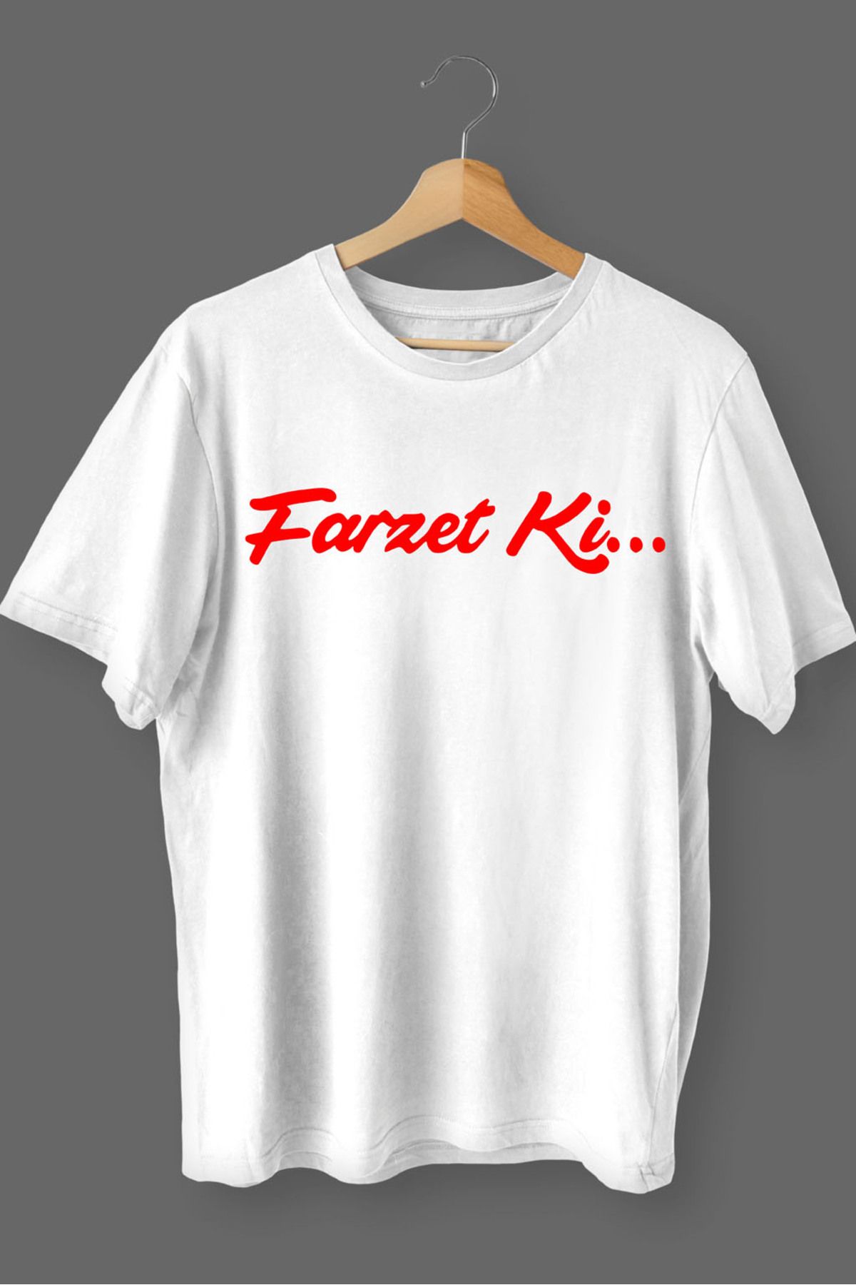 MLH STORE Farzet Ki Baskılı Pamuklu Likralı T-shirt (Kırmızı Yazılı Beyaz) XL Beden