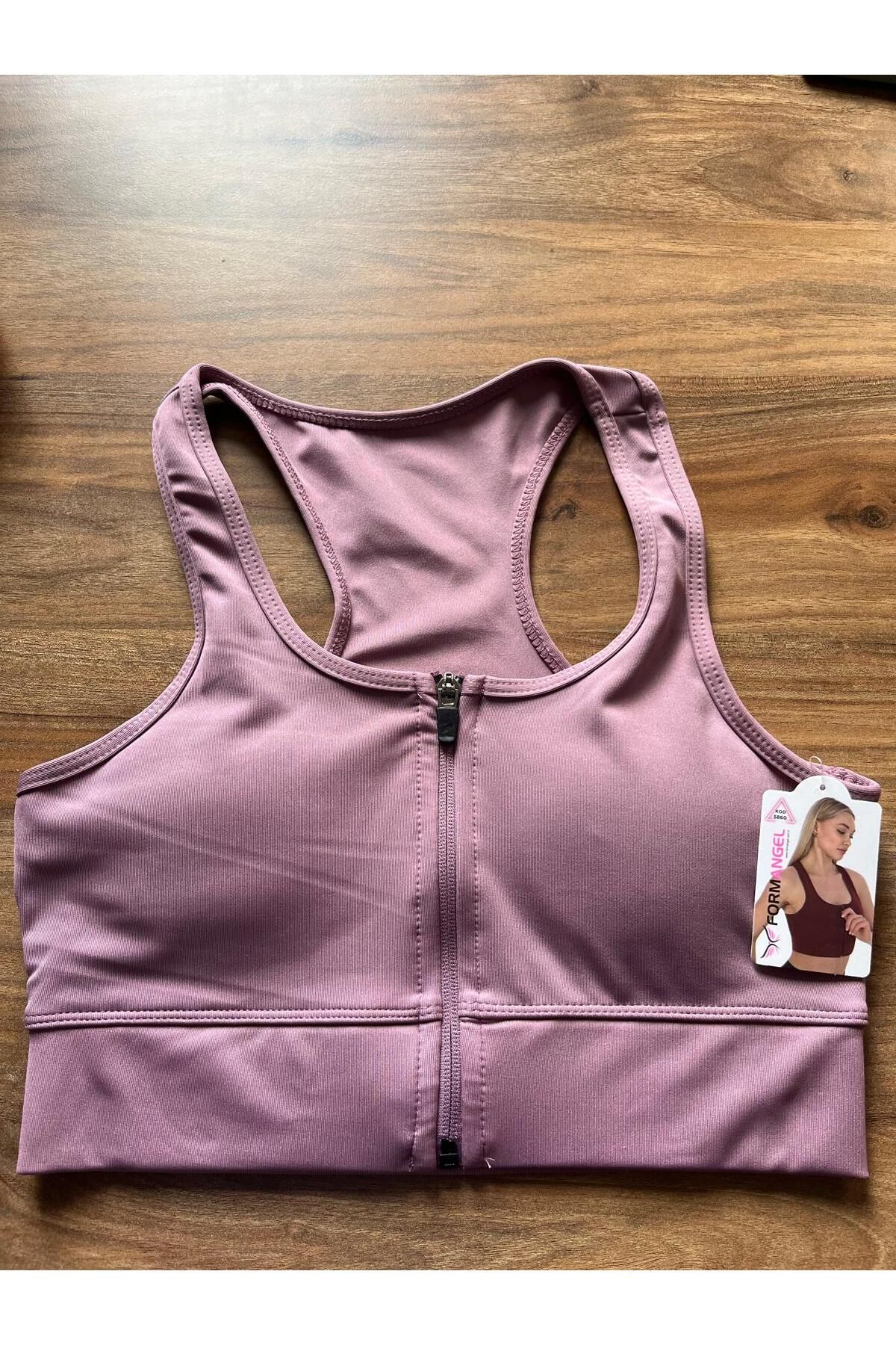 hakkoymaz Kalın Askılı Fermuarlı Spor Büstiyer - Sports Bra / Crop Destekli Çıkarılabilir Pedli Spor Sütyeni