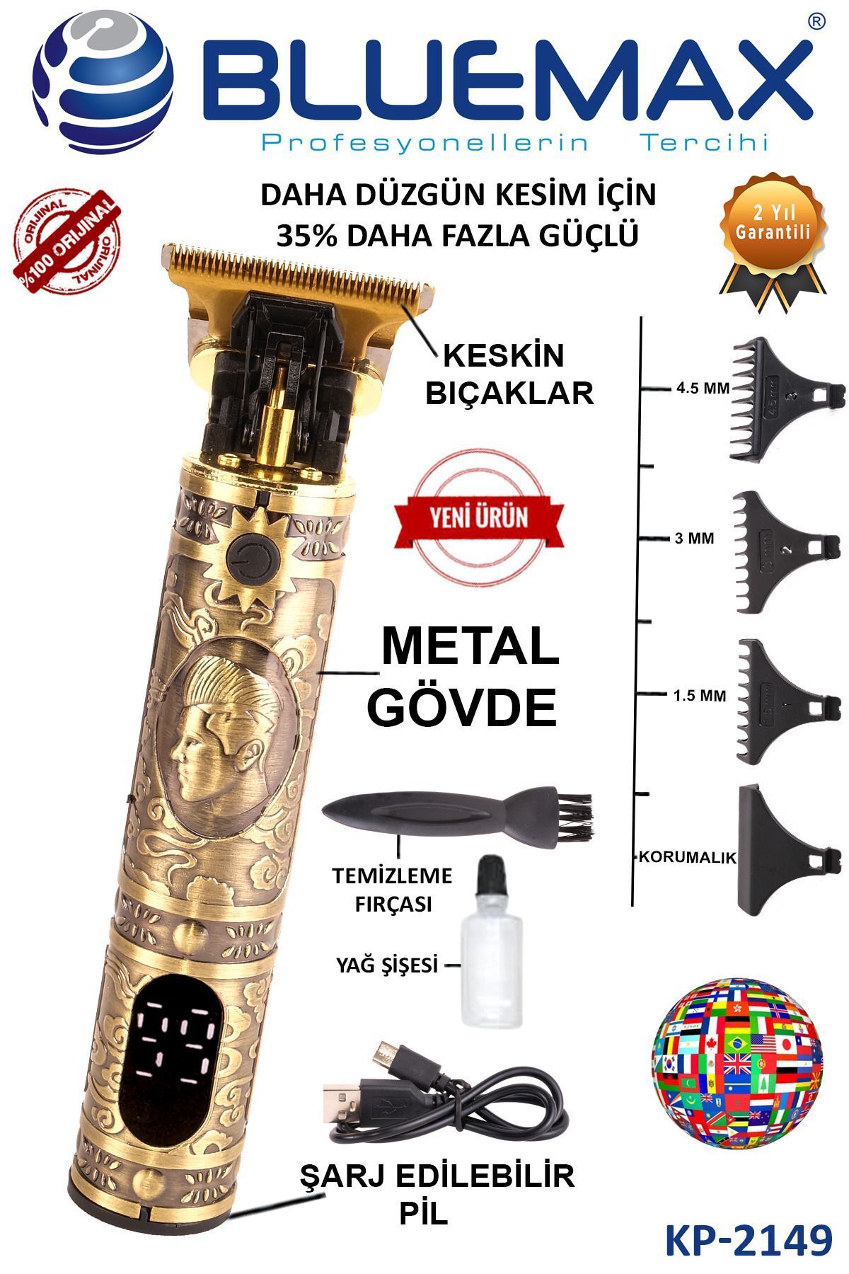 teknotrust Kp-2149 T-bıçak Komple Vucüt Kılı Traş Saç Ense Sakal Çizim Lazer Epilasyon Öncesi Tıraş Makinesi
