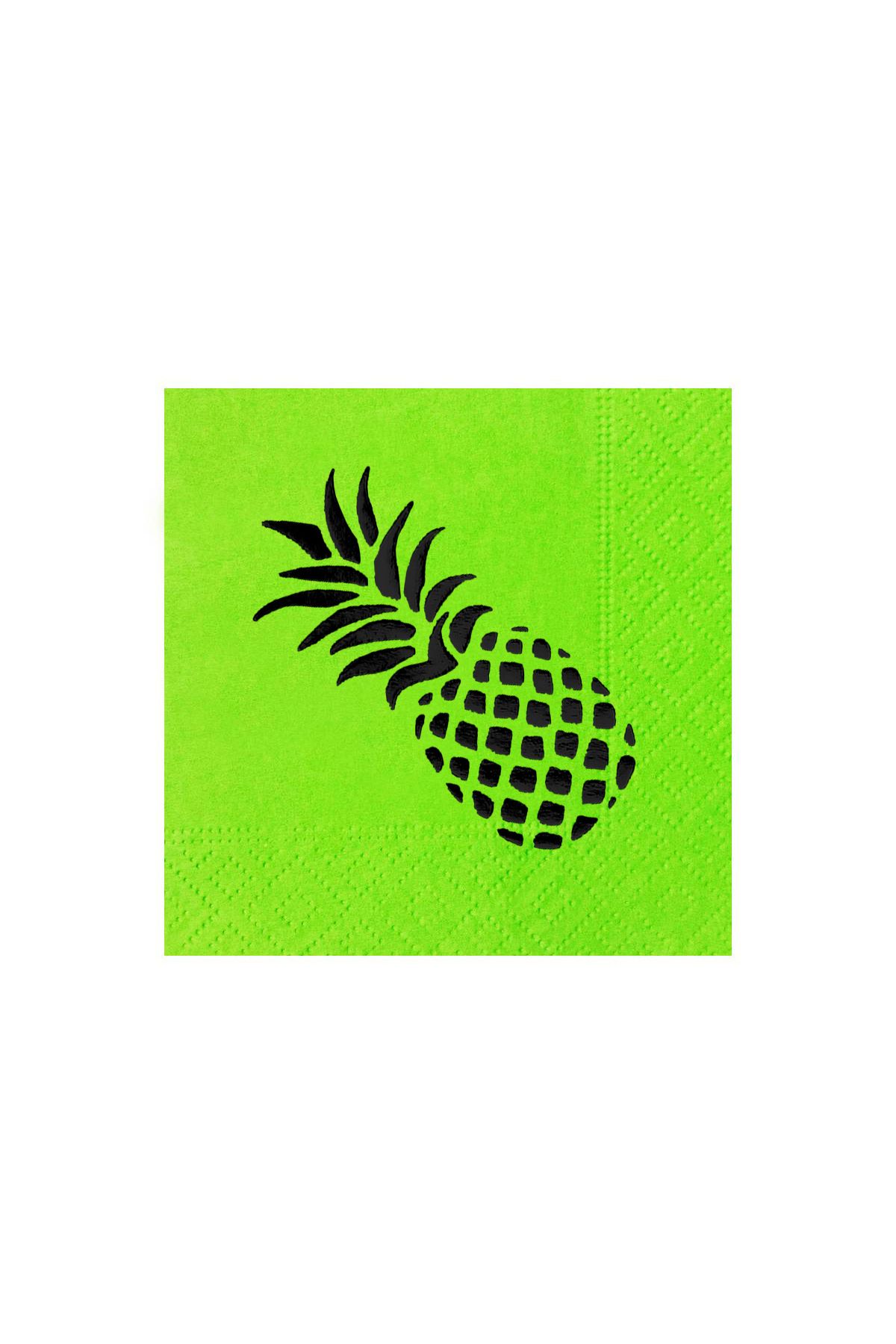 Story 23x23 cm Siyah Varak Ananas Desenli 2 Katlı 50'li Fıstık Yeşili Renkli Kağıt Peçete