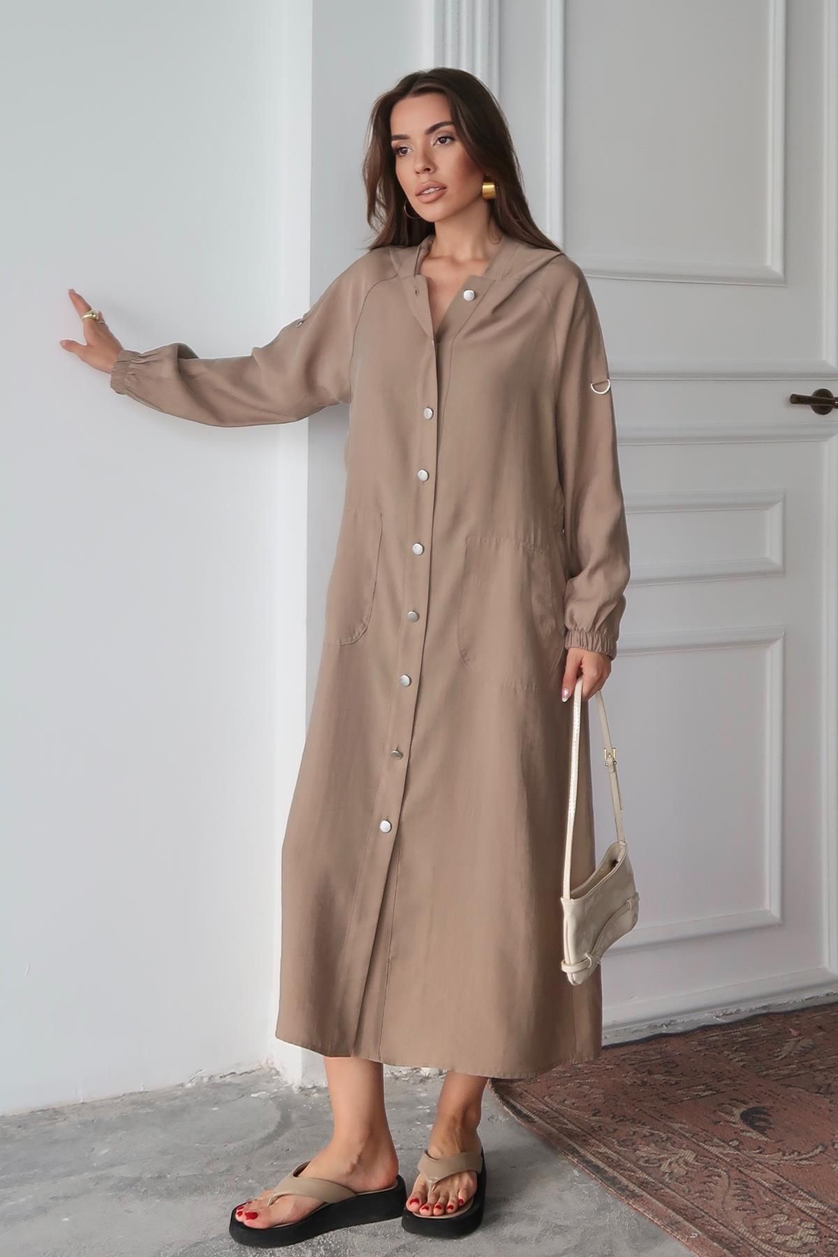 Olcay-Unlined Modal Cap with Hooded Drawstring Detail Kamel 6711-Y 6