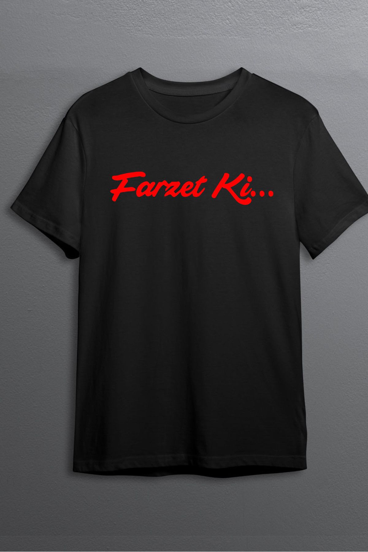 MLH STORE Farzet Ki Baskılı Pamuklu Likralı T-shirt (Kırmızı Yazılı Siyah) XL Beden
