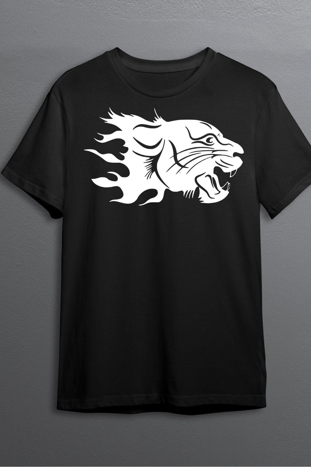MLH STORE Kaplan Pamuklu Likralı T-shirt (Beyaz Desenli Siyah) XL Beden