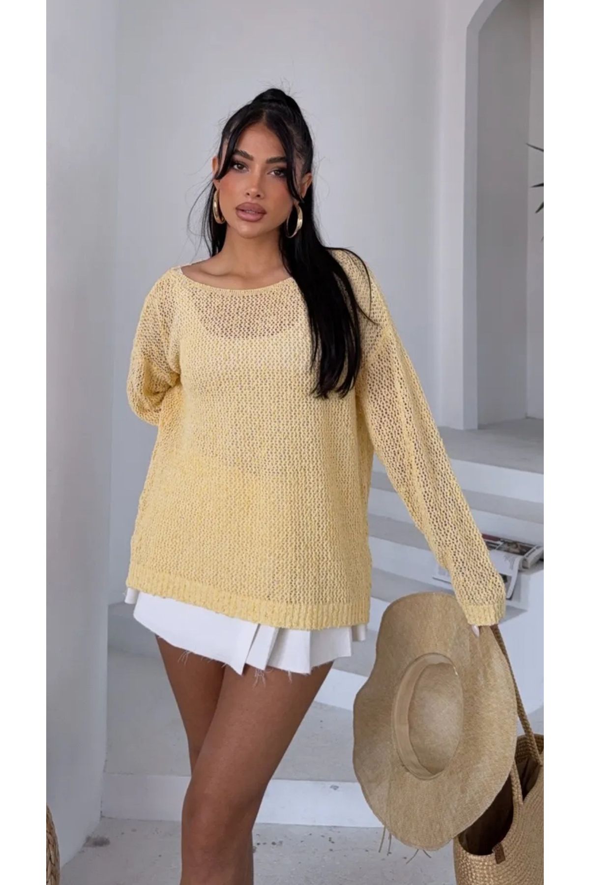 Noi Belis Kayık Yaka Geniş Kalıp/Oversize İnce Yazlık Bluz SS25BZ0012