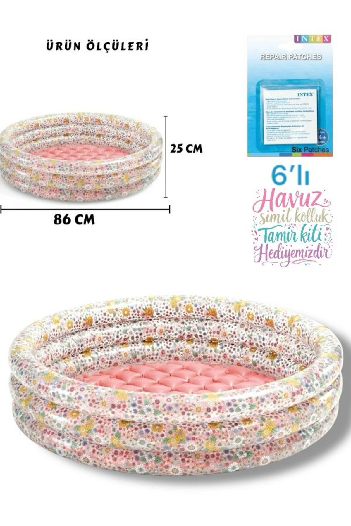 SAZE 3 Boğumlu Çiçek Desenli Bebek Havuzu 86x25cm