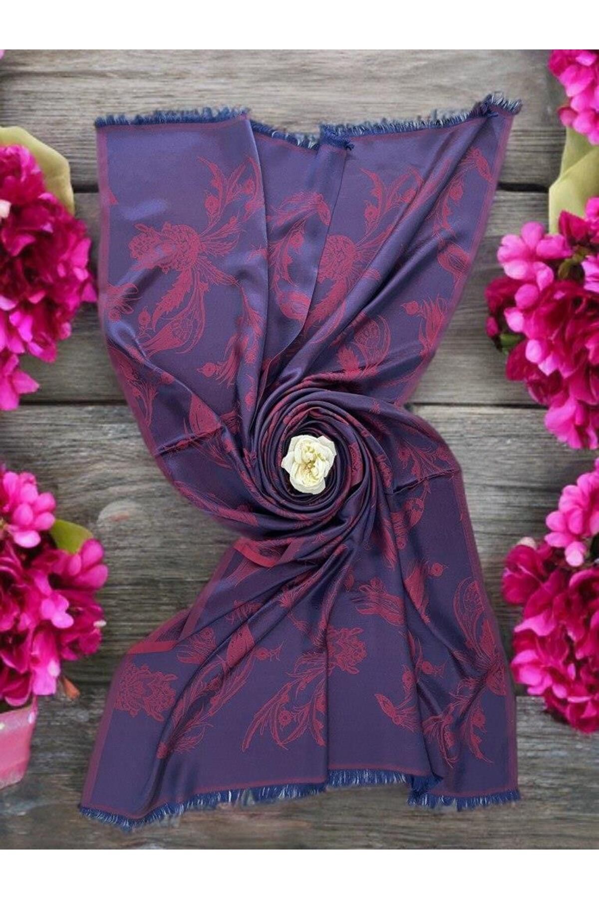 ECHARMBUTIK Lacivert Lalezar Desen Kadın Şal