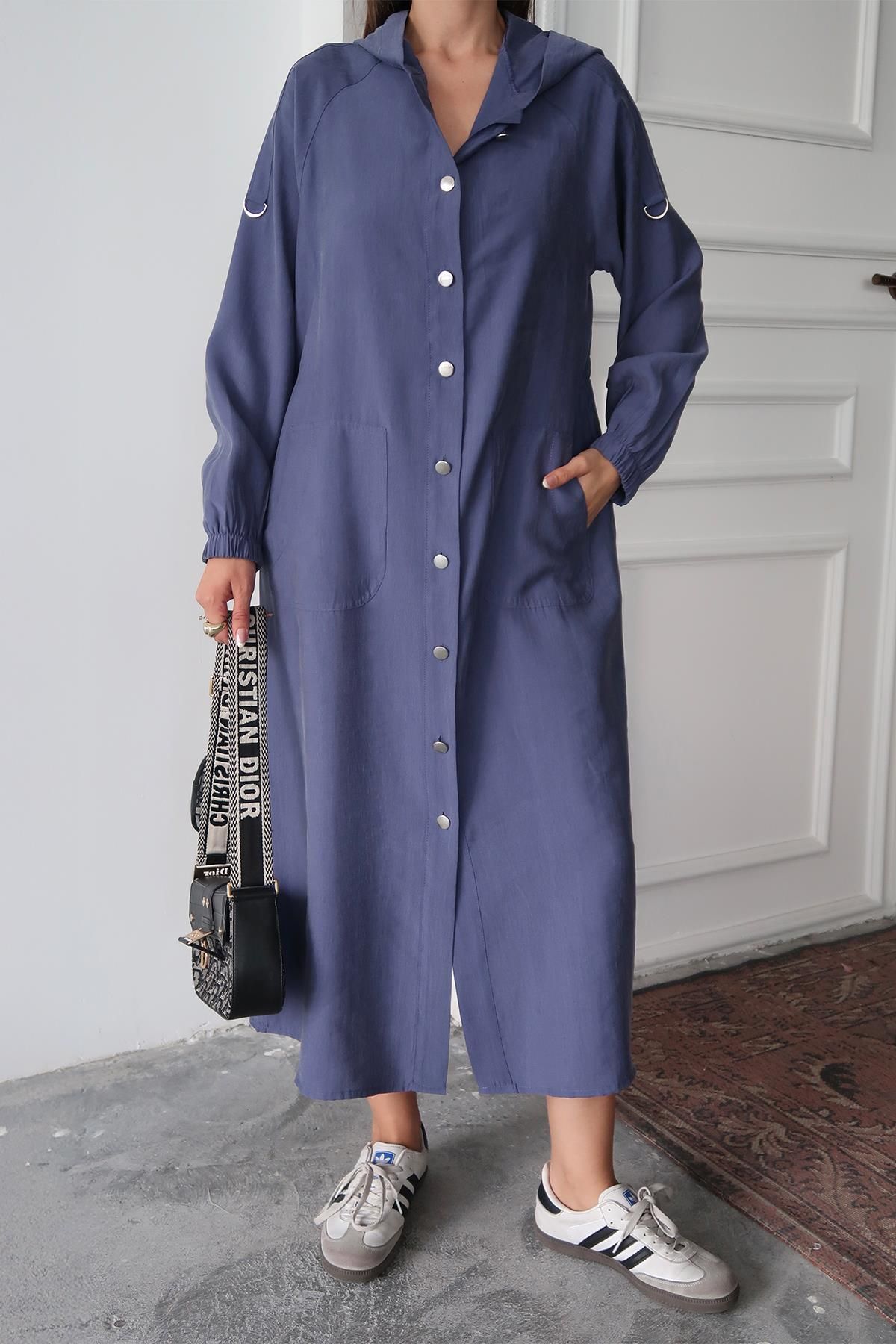 Olcay-Modal Cap with Hooded Drawstring Detail Unlined Indigo 6711-Y 3