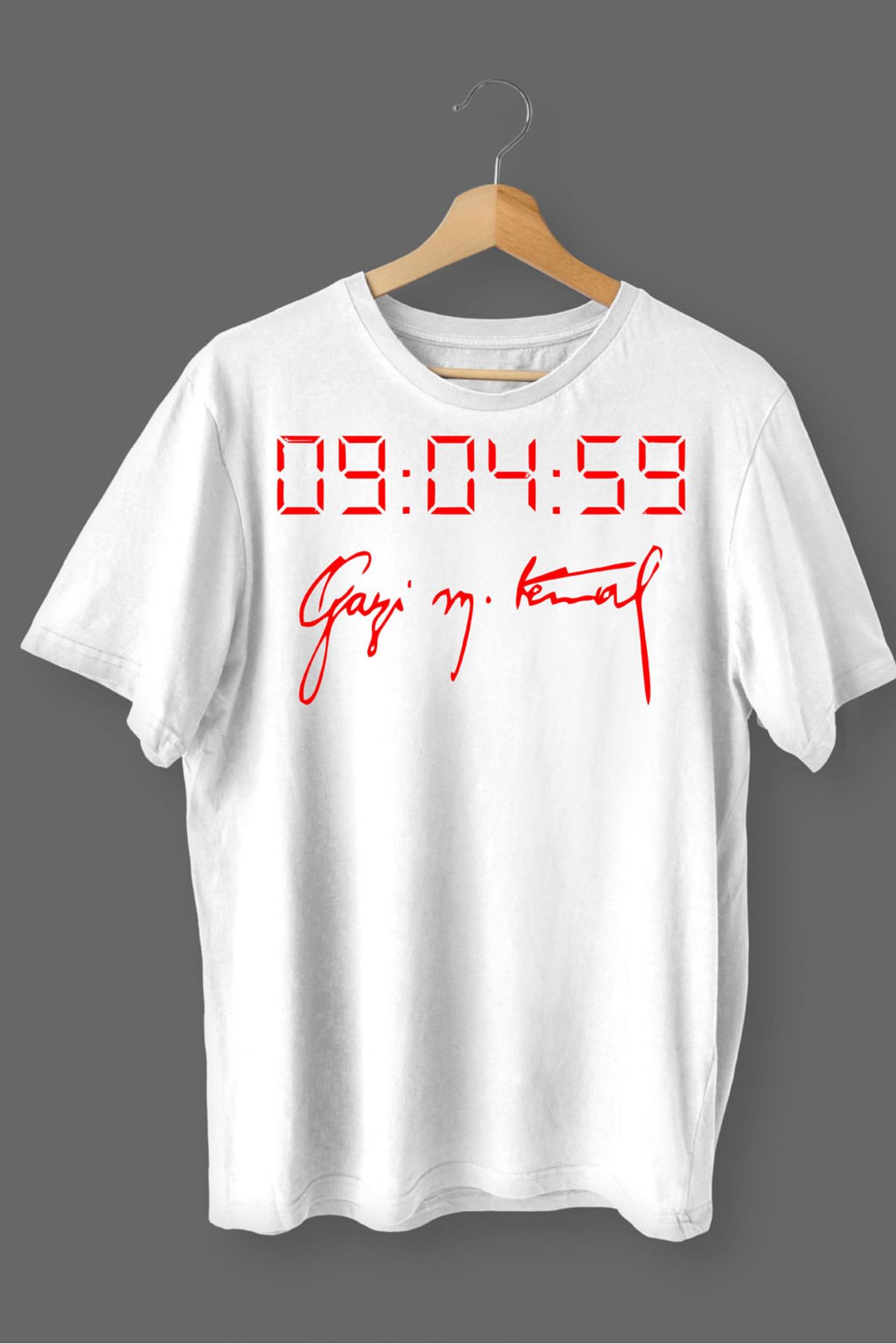 MLH STORE Atatürk İmza Baskılı Pamuklu Likralı T-shirt (Kırmızı Yazılı Beyaz) M Beden