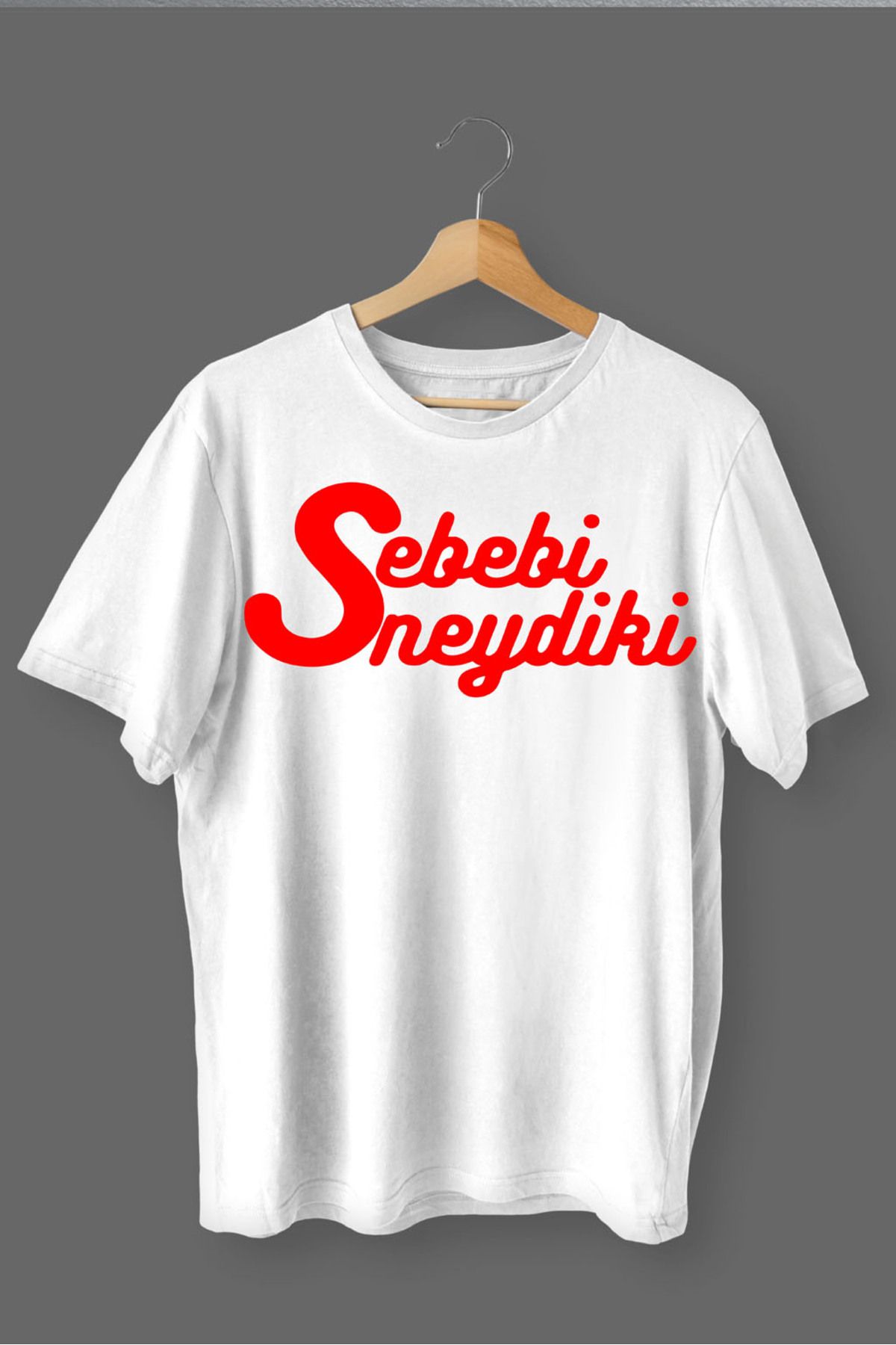 MLH STORE Sebebi Neydi Ki Baskılı Pamuklu Likralı T-shirt (Kırmızı Yazılı Beyaz) M Beden