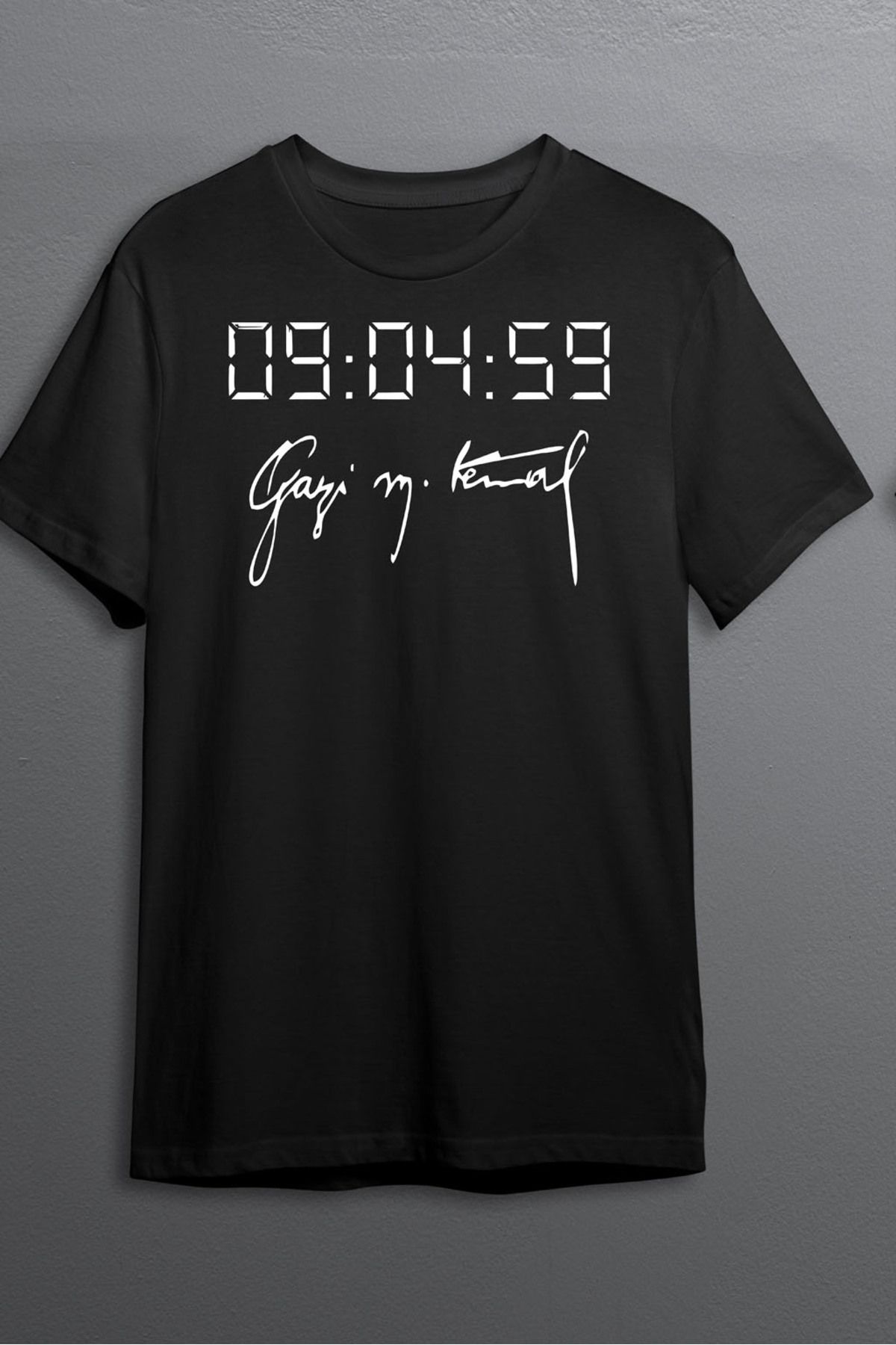 MLH STORE Atatürk İmza Baskılı Pamuklu Likralı T-shirt (Beyaz Yazılı Siyah) S Beden